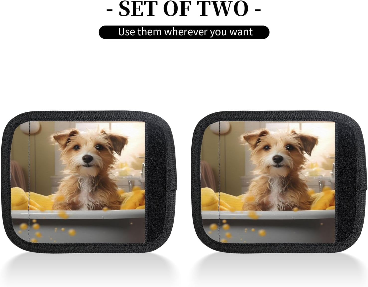 Luggage Handle Wraps Cute Dog Bathtub Animal Luggage Identifiers Soft Neoprene Luggage Handle Wraps