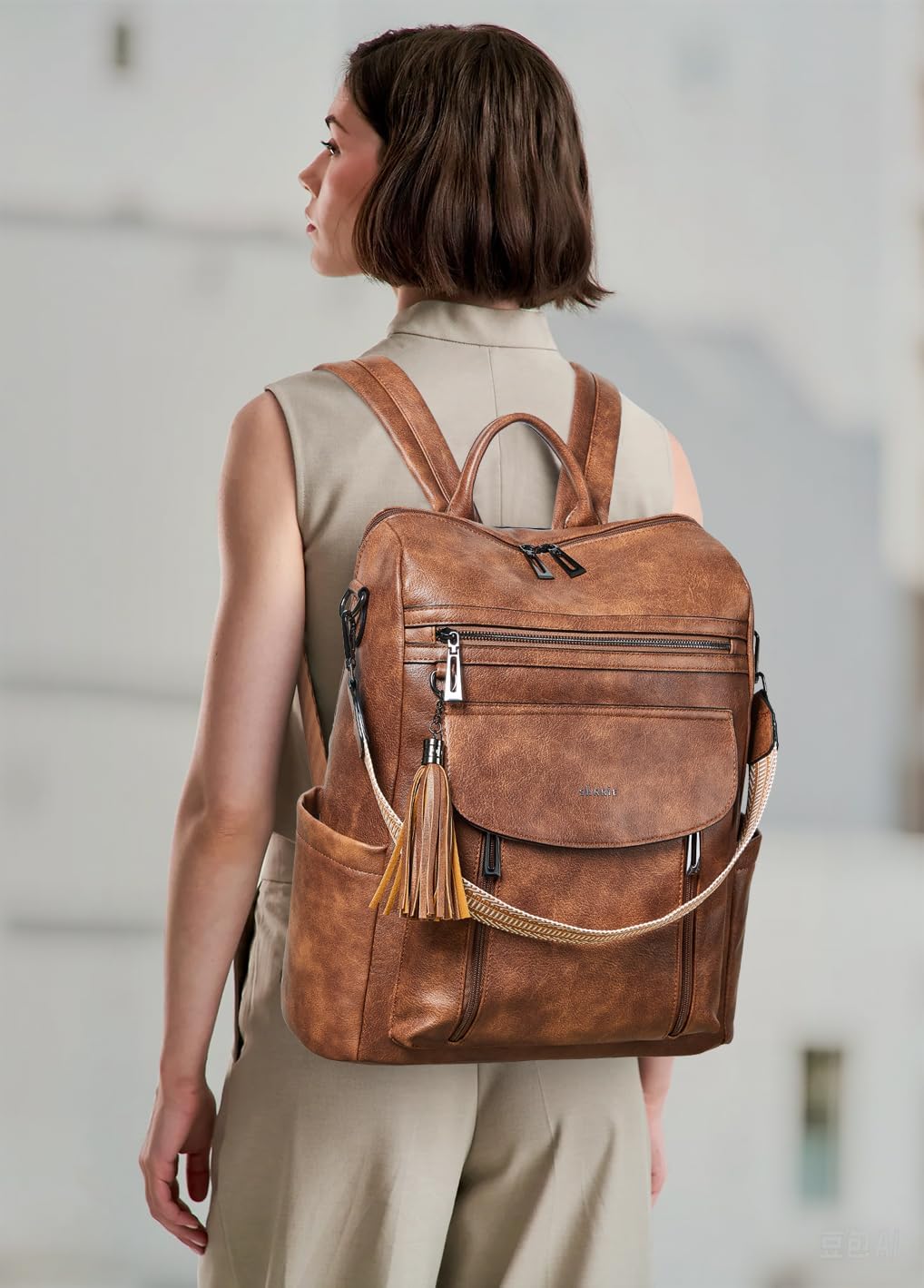 Shrrie Laptop Backpack for Women 15.6 inch,Travel Leather Backpack Purse Nurse Teacher Carry on Backpack Computer Bag,Professional Water-Resistant College Business Work Casual Daypack,Two-toned Brown