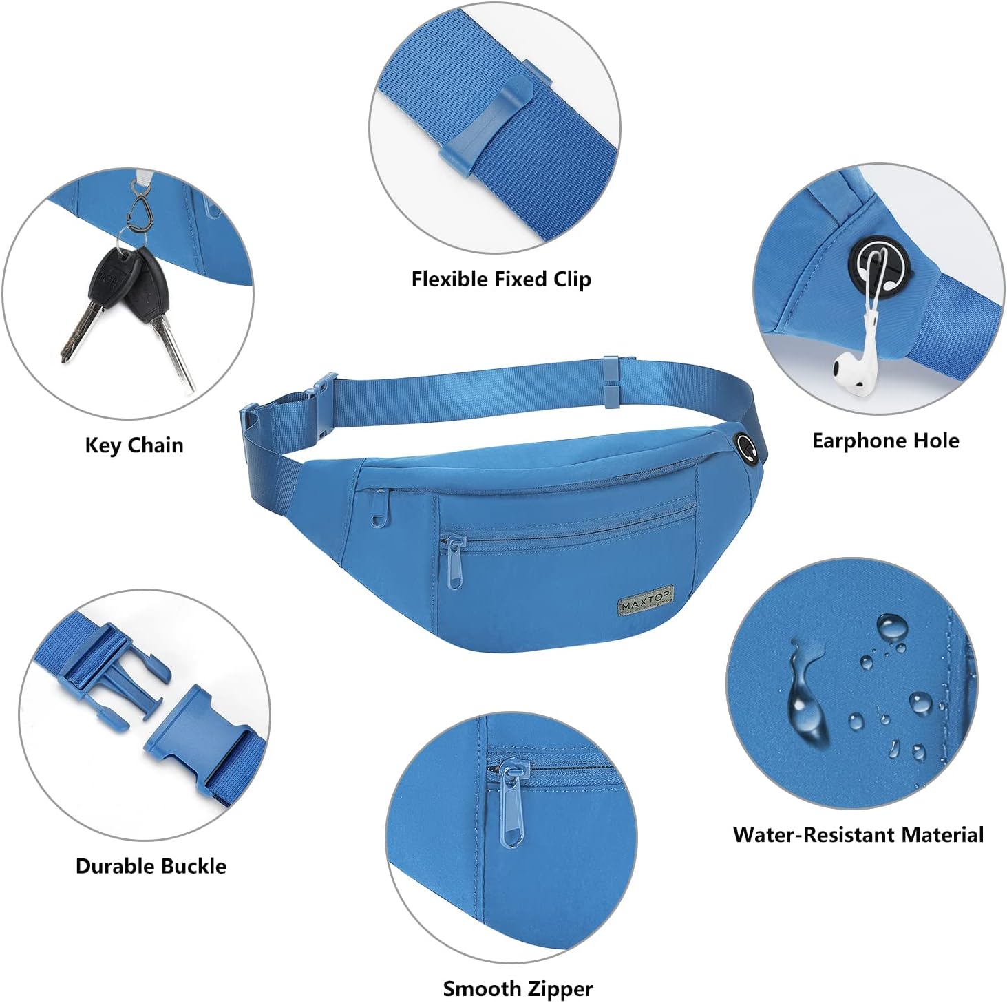 MAXTOP Large Crossbody Fanny Pack with 4-Zipper Pockets,Gifts for Enjoy Sports Festival Workout