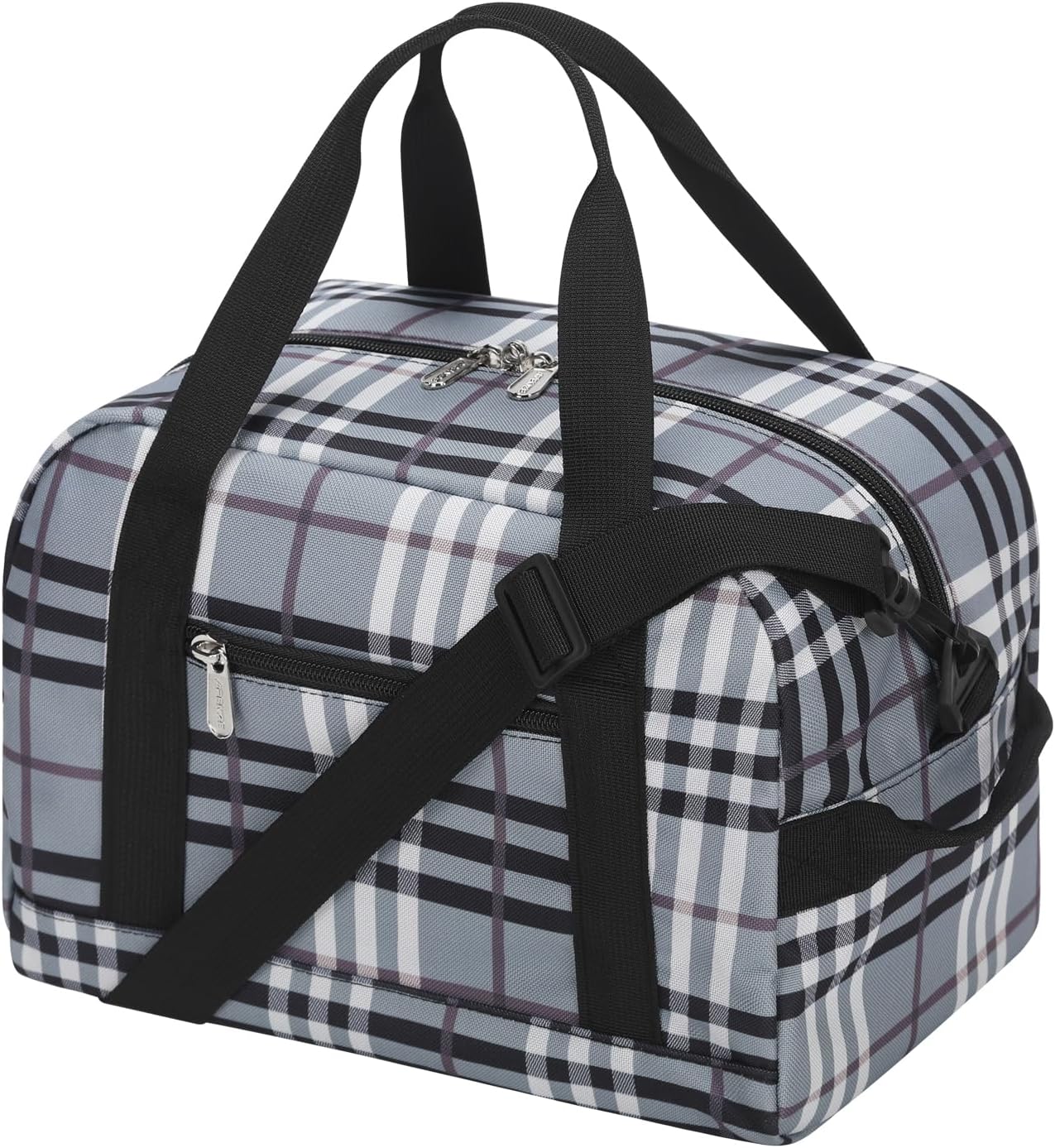 Small Gym Bag Carry On Bag - 12 in Mini Duffle Bag Lightweight for Overnight Travel(Gray white plaid)