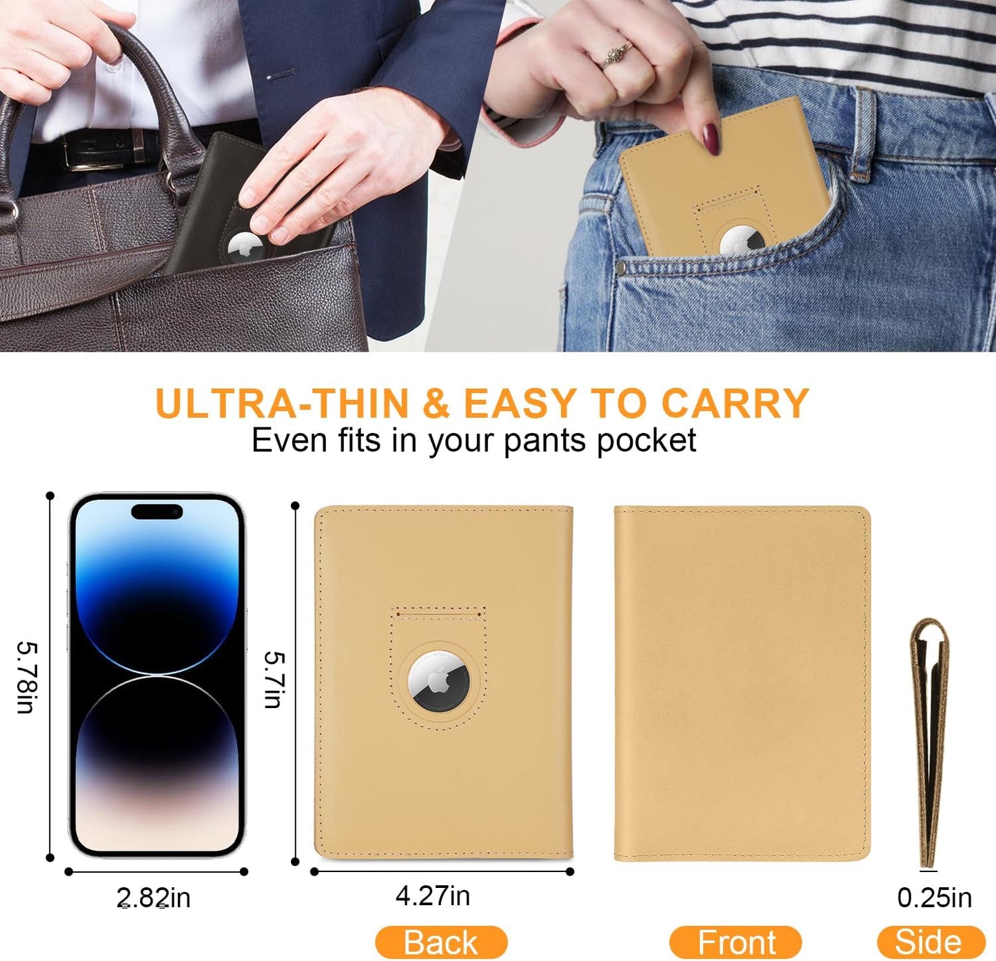 Full Grain Leather AirTag Passport Holder Wallet Cover for Men and Women Travel, Passport Holder with AirTag Slot Passport Wallet, Travel Essentials Genuine Leather Passport Cover Gifts (Beige)