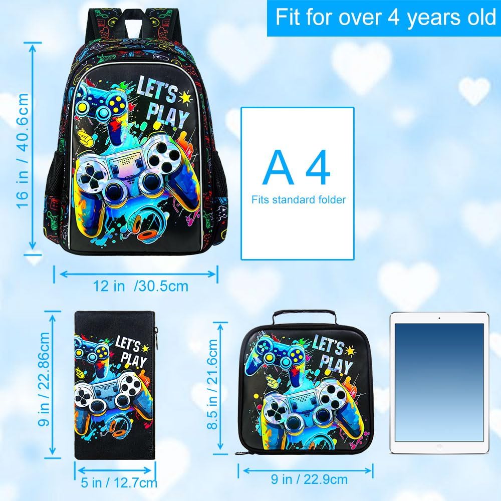 UFNDC 3PCS Boys Backpack,16”Kids Dinosaur Bookbag with Lunch Box, School Bag for Elementary Toddler