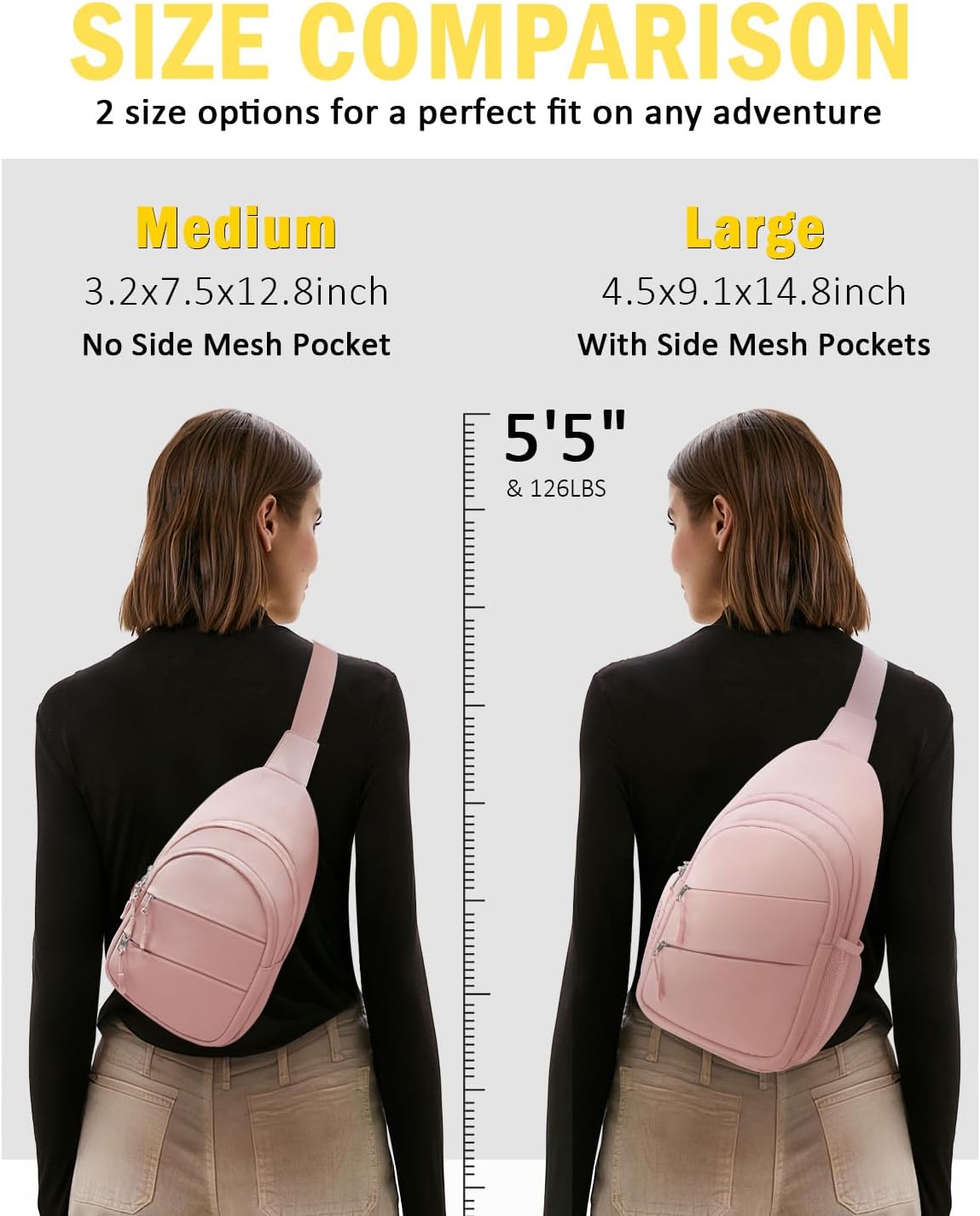 Crossbody Bags for Women, Sling Bag for Men, Small Hiking Backpack Anti Theft Lightweight for Outdoors Travel (M, Pink)