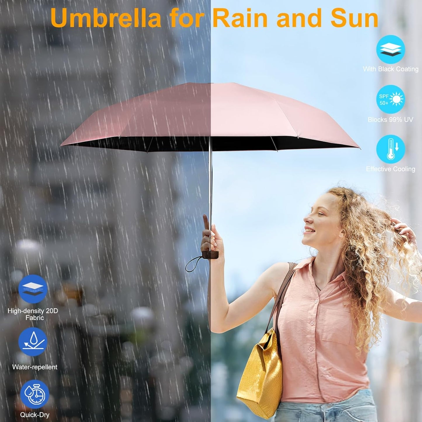 G4Free Mini Travel Folding Umbrella for Purse, Compact UPF 50+ UV Protection Sun & Rain Small Umbrella, Lightweight Portable Parasol Fits in Pocket, Wallet for Women Men