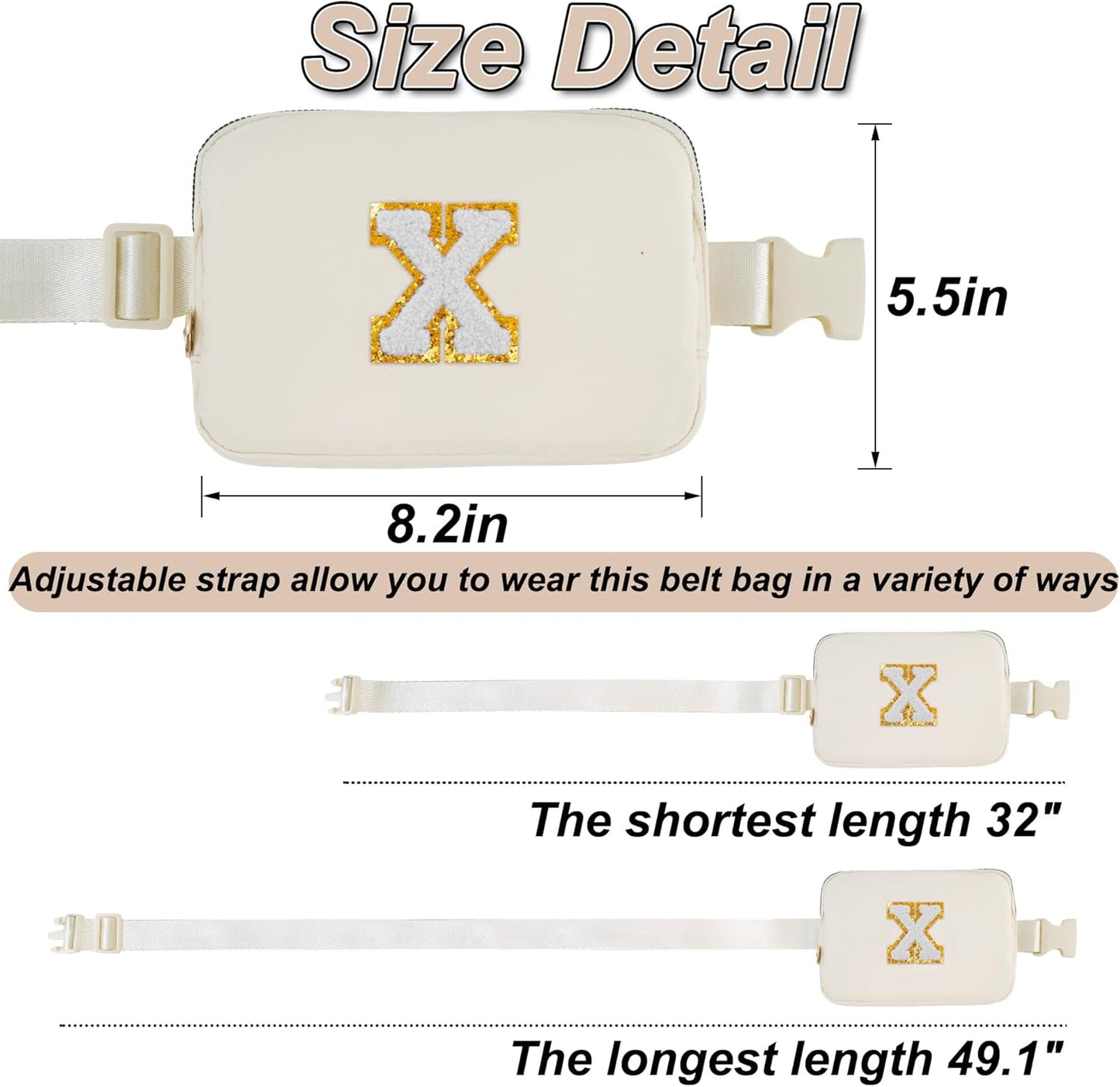 Belt Bag Crossbody Bags for Girls Women - Gifts for 8 9 10 11 12 13 Year Old Girl - Teen Birthday Gifts - Small Waist Packs Trendy Kids Fanny Pack - Initial White X,Cream Bag