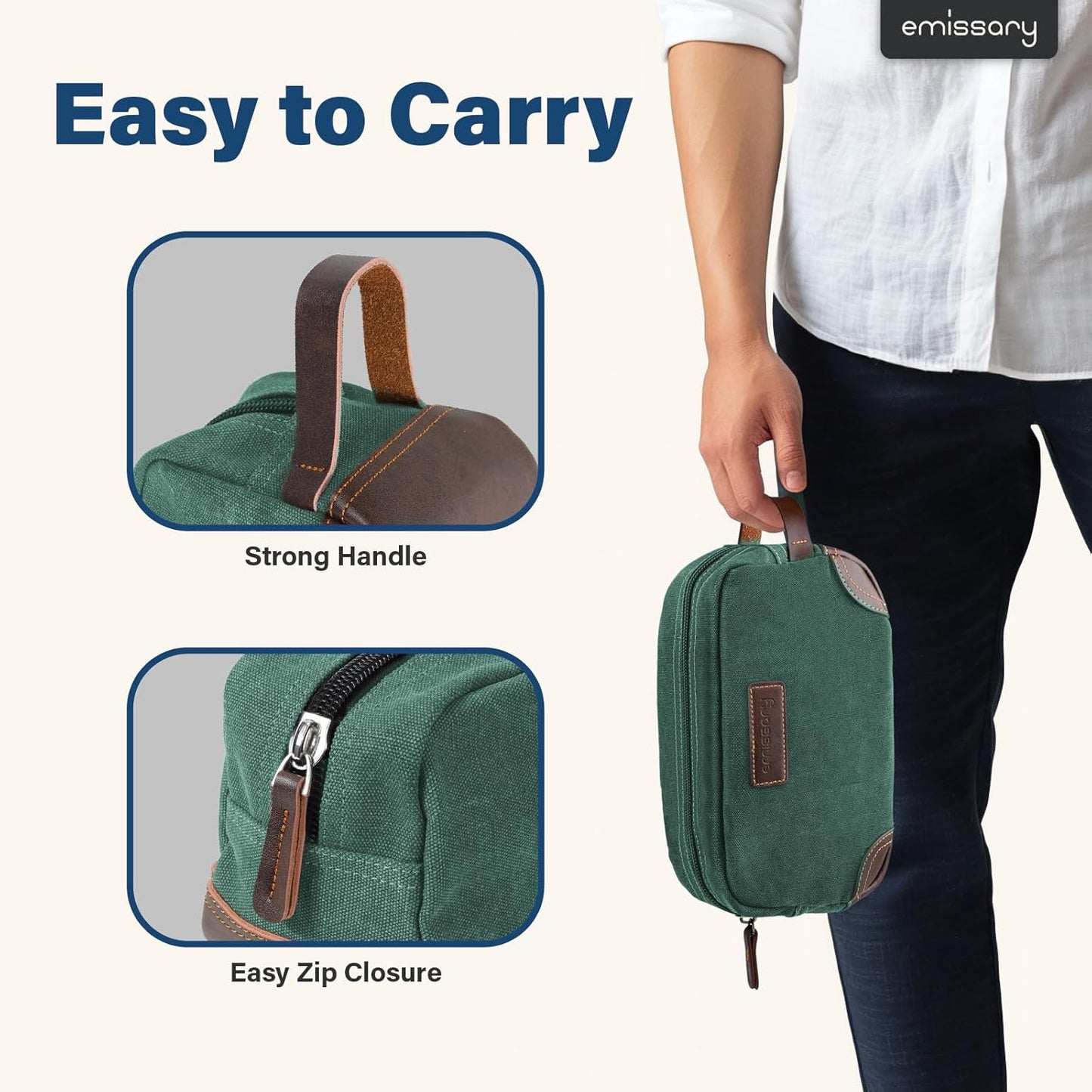 emissary Men's Toiletry Bag, Leather and Canvas Travel Toiletry Bag, Dopp Kit for Men, Travel