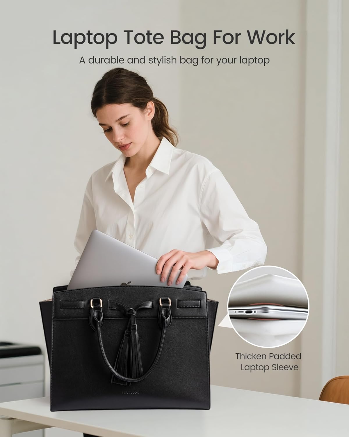 LOVEVOOK Laptop Bag for Women,Work Tote Bag with Large Cup Holder,Leather Computer Bag Teacher Bag Handbag Gifts for Women