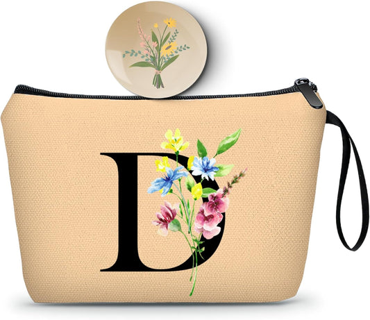Women Birthday Maid of Honor Monogrammed Gifts for Bride Bridesmaid Sister Friend Her Teacher Makeup Cosmetic Bag with Mirror Mothers Day Christmas Graduation D
