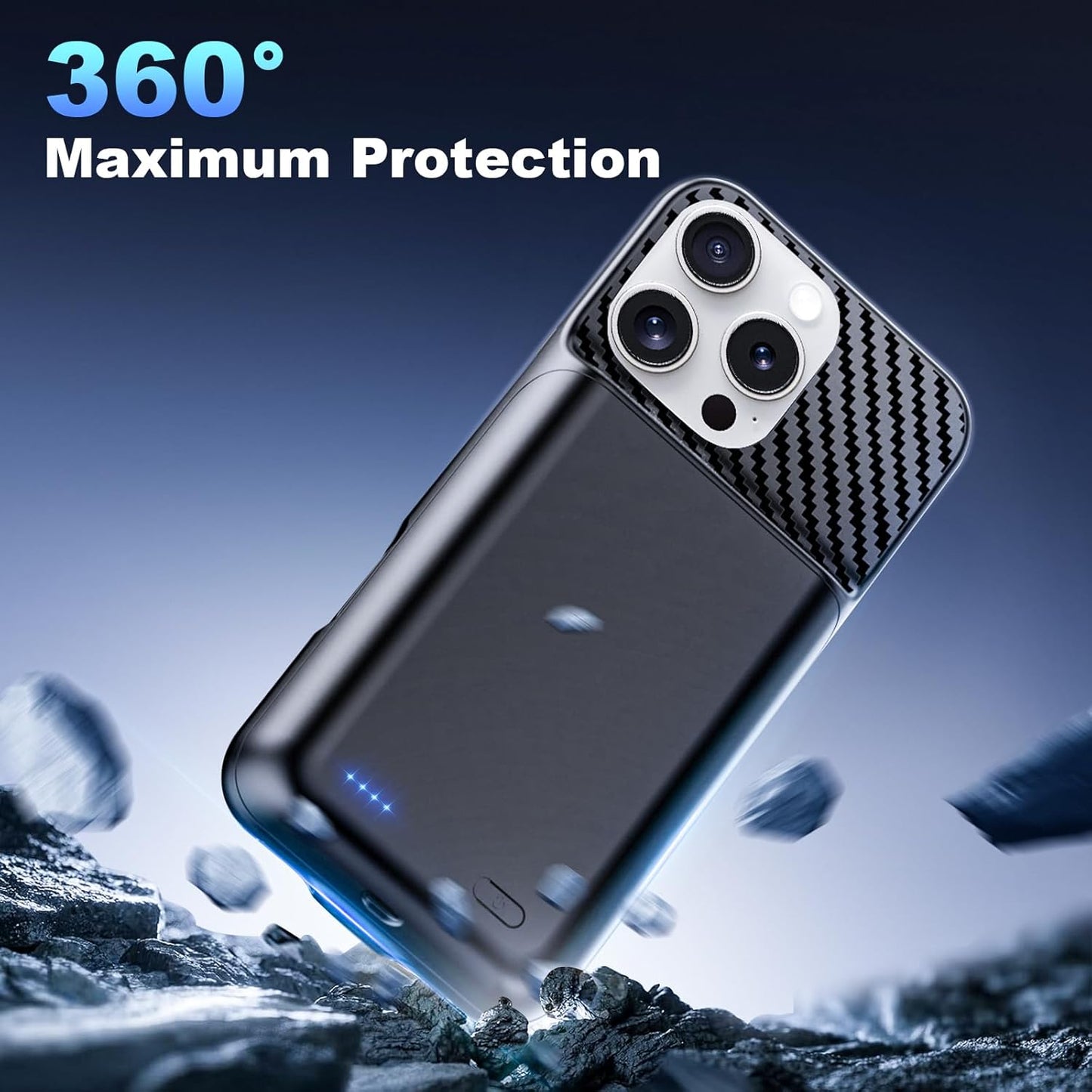 Battery Case for iPhone 15 Pro Max (6.7 inch), 2025 Upgraded High Capacity 13800mAh Battery Pack Rechargeable Charger External Charging Case with Tempered Glass Screen Protector Black
