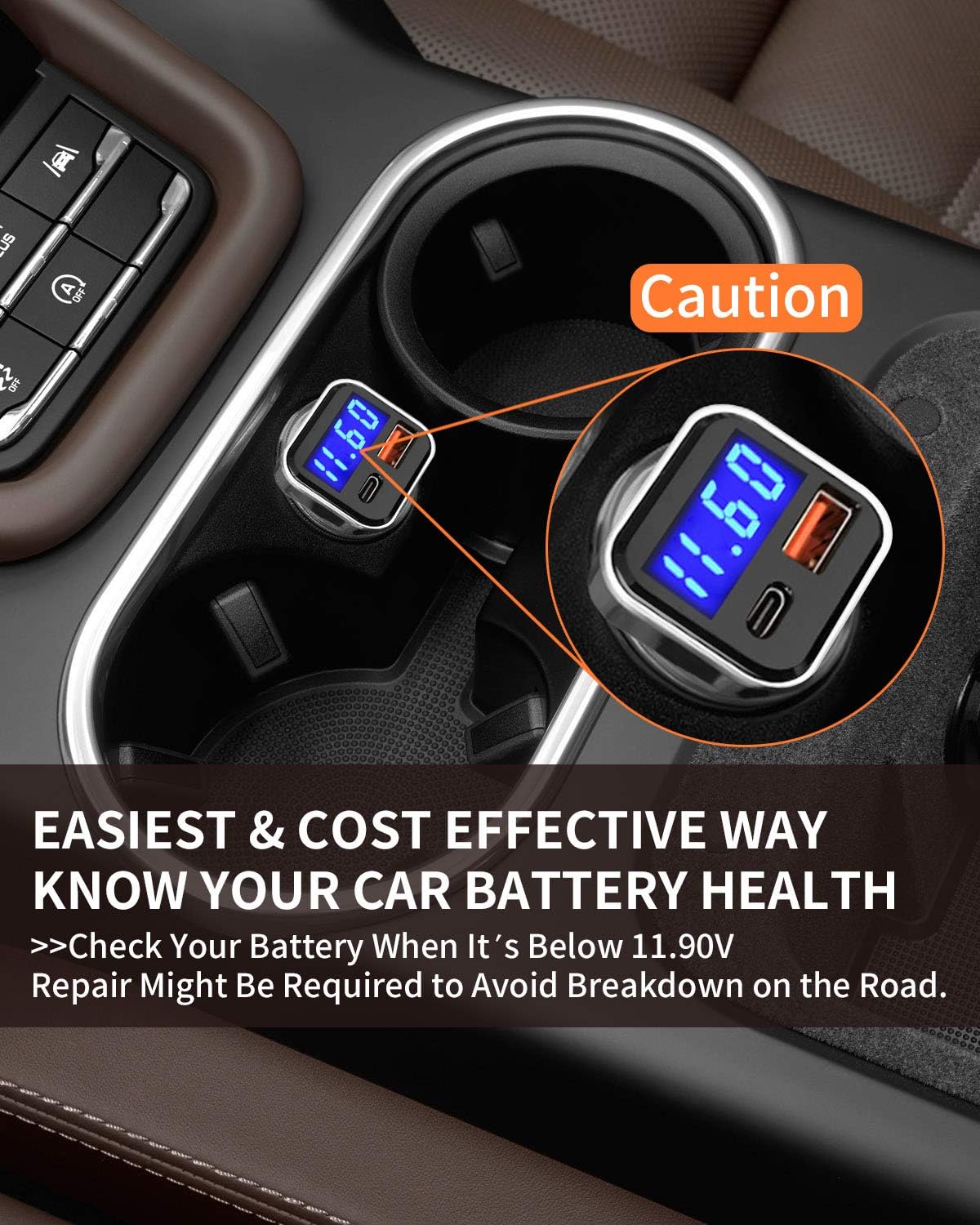 USB C Car Charger Adapter with Voltage Display, 30W Cigarette Lighter Type C Fast Charge Power Delivery & Quick Charge 3.0 (PD & QC), Volt Meter Battery Monitor, Compatible with iPhone Galaxy