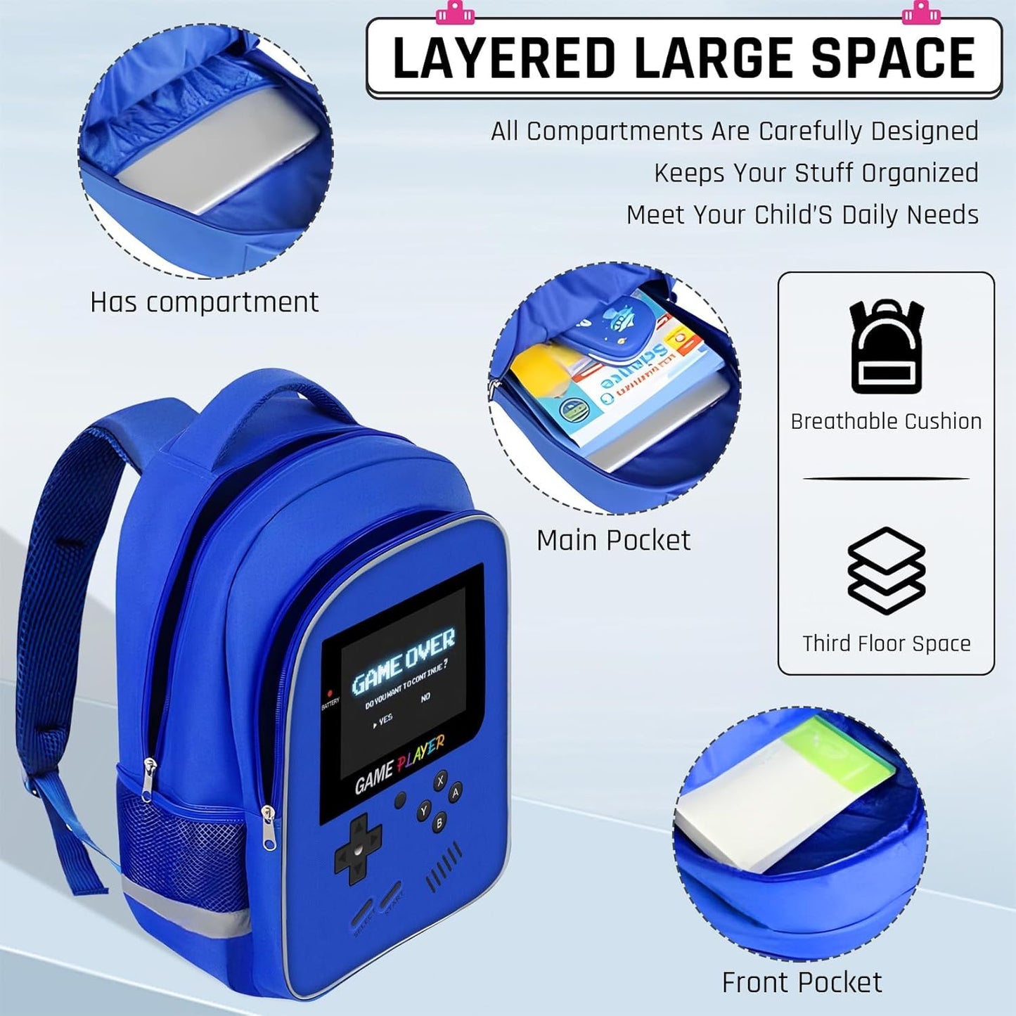Backpack for School Boys,Gamer Boys Backpack for Elementary Middle School,Student Bookbag for Ages 6-18 Kids Children Teens,17″ Video Game Bookbag Travel Back Pack