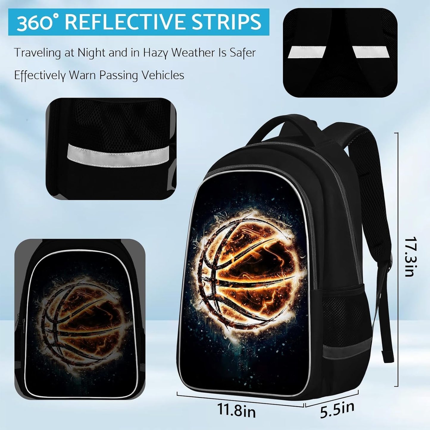 School Backpack for Boys - Basketball Boys Backpack for Kids Children Teens Elementary Middle School - Students Bag for Ages 6-18,17″Bookbag Multifunctional Large Capacity