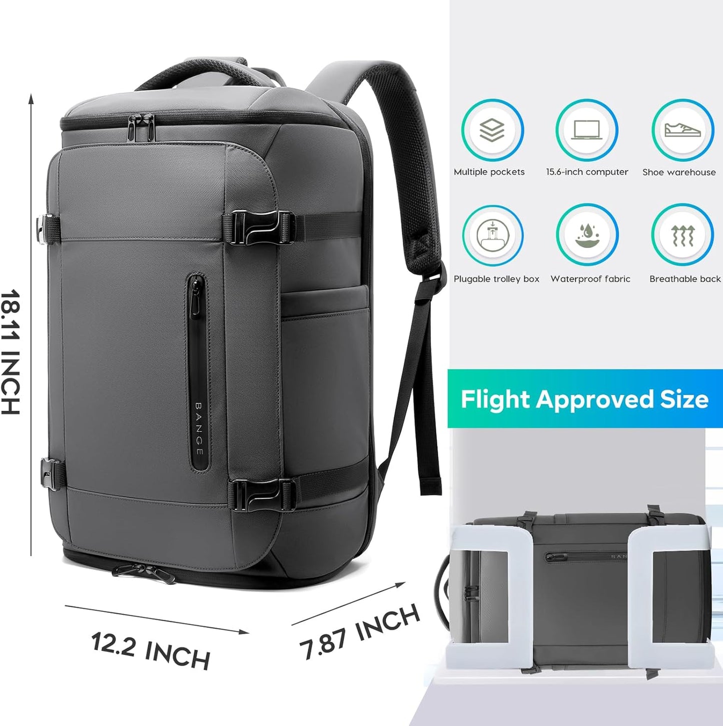 BANGE Large Luggage backpack Backpack, 40L Travel Laptop Backpack Fits 17.3 Inch Notebook, Traveling Luggage Backpack,Carry On Rucksack with Water Bottle Holder for Traveling, Hiking, Business