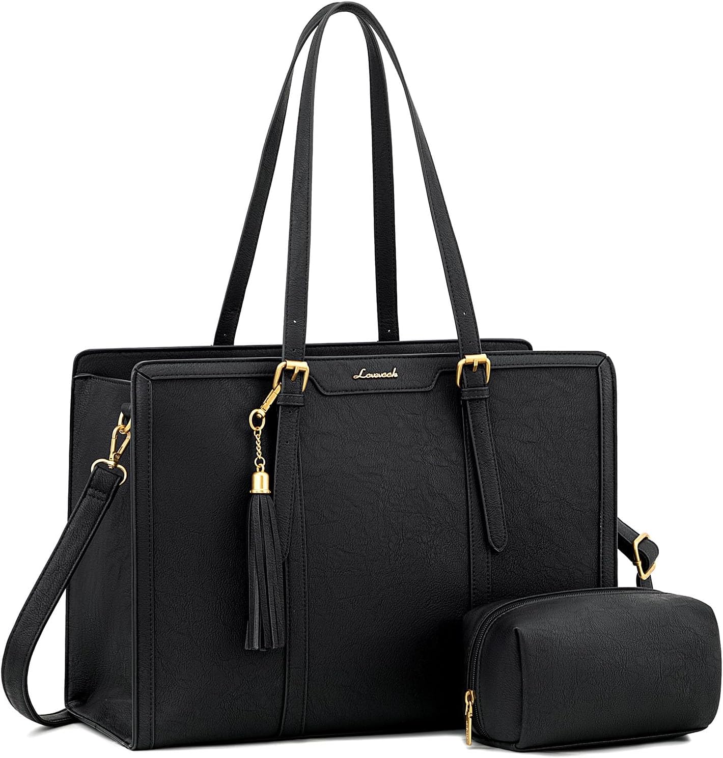 LOVEVOOK Laptop Bag for Women Vintage Leather Laptop Tote 17.3 inch Large Capacity Computer bag with Clutch Purse for Work