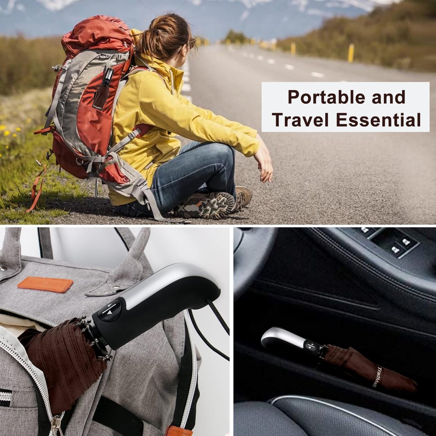 TradMall 2 Pack Travel Umbrella Windproof 46/56 Inches Large Canopy Reinforced Fiberglass Ribs Auto Open & Close