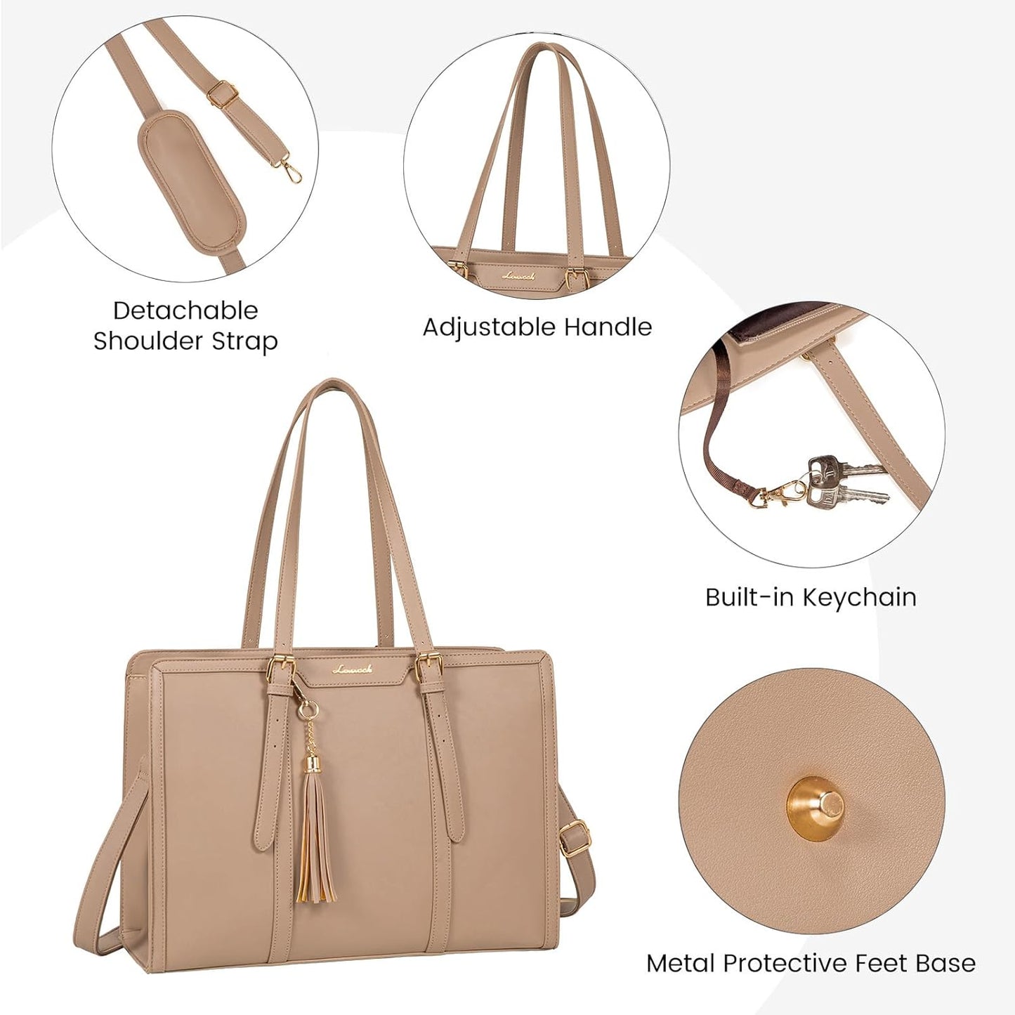 LOVEVOOK Laptop Bag for Women 15.6 inch Lightweight PU Laptop Tote Bag, Large Capacity Computer bag with Clutch Purse for Business, Work, Office, Travel,School，Casual（Light Brown，15.6 Inch）