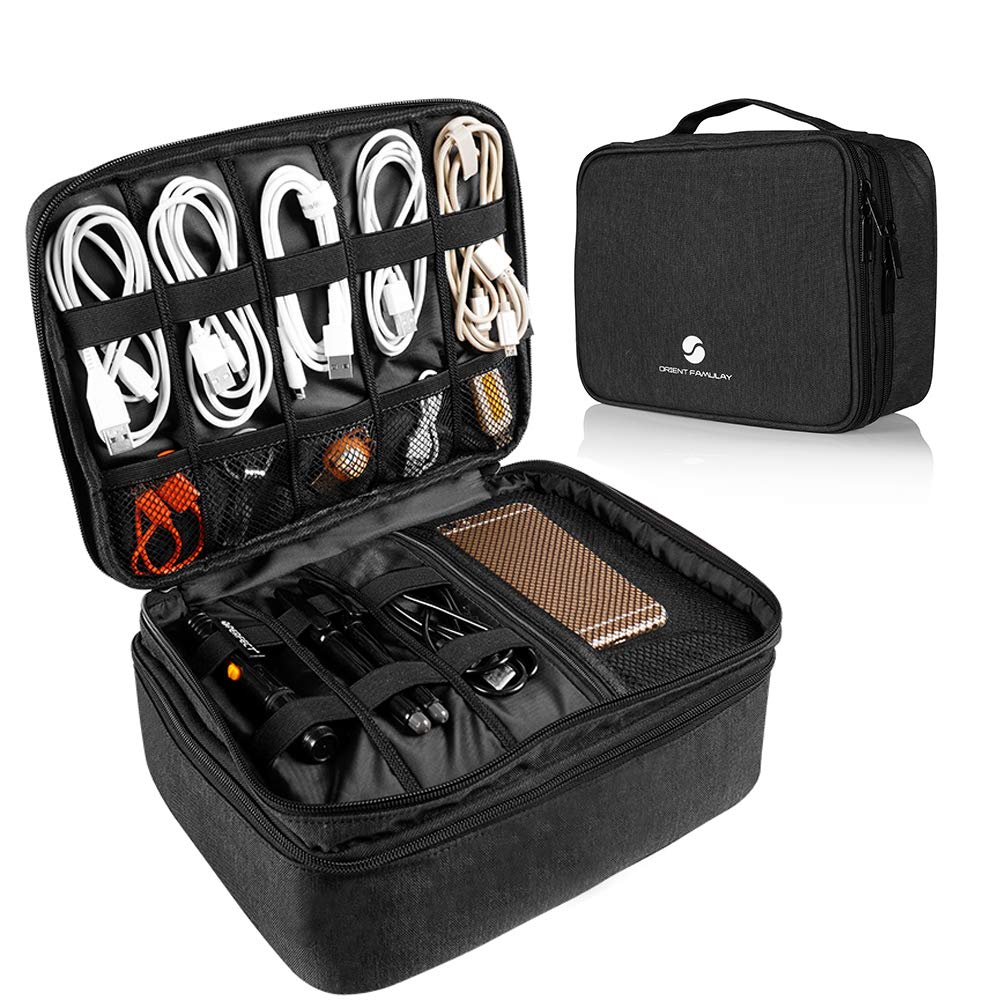 Travel Electronics Organizer, Waterproof Cable Organizer Bag for Electronic Accessories Double