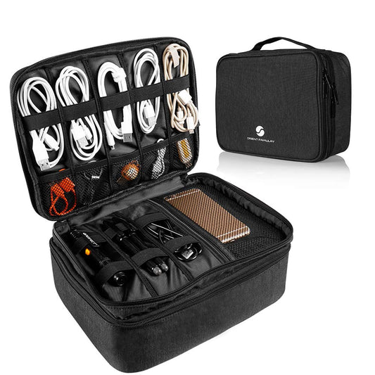 Travel Electronics Organizer, Waterproof Cable Organizer Bag for Electronic Accessories Double