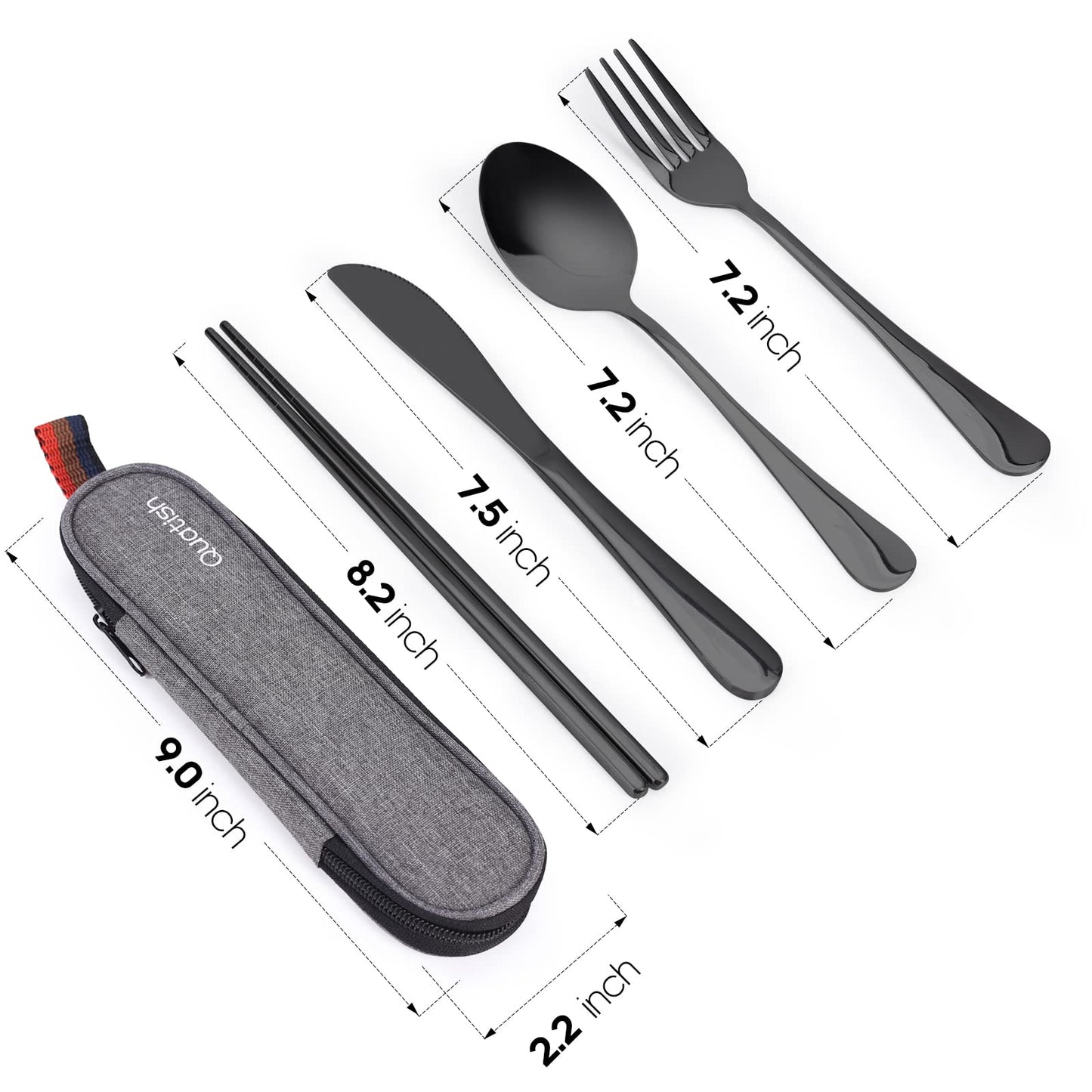Travel Utensils with Case, Quatish Portable Silverware Set for Work, Stainless Steel Reusable