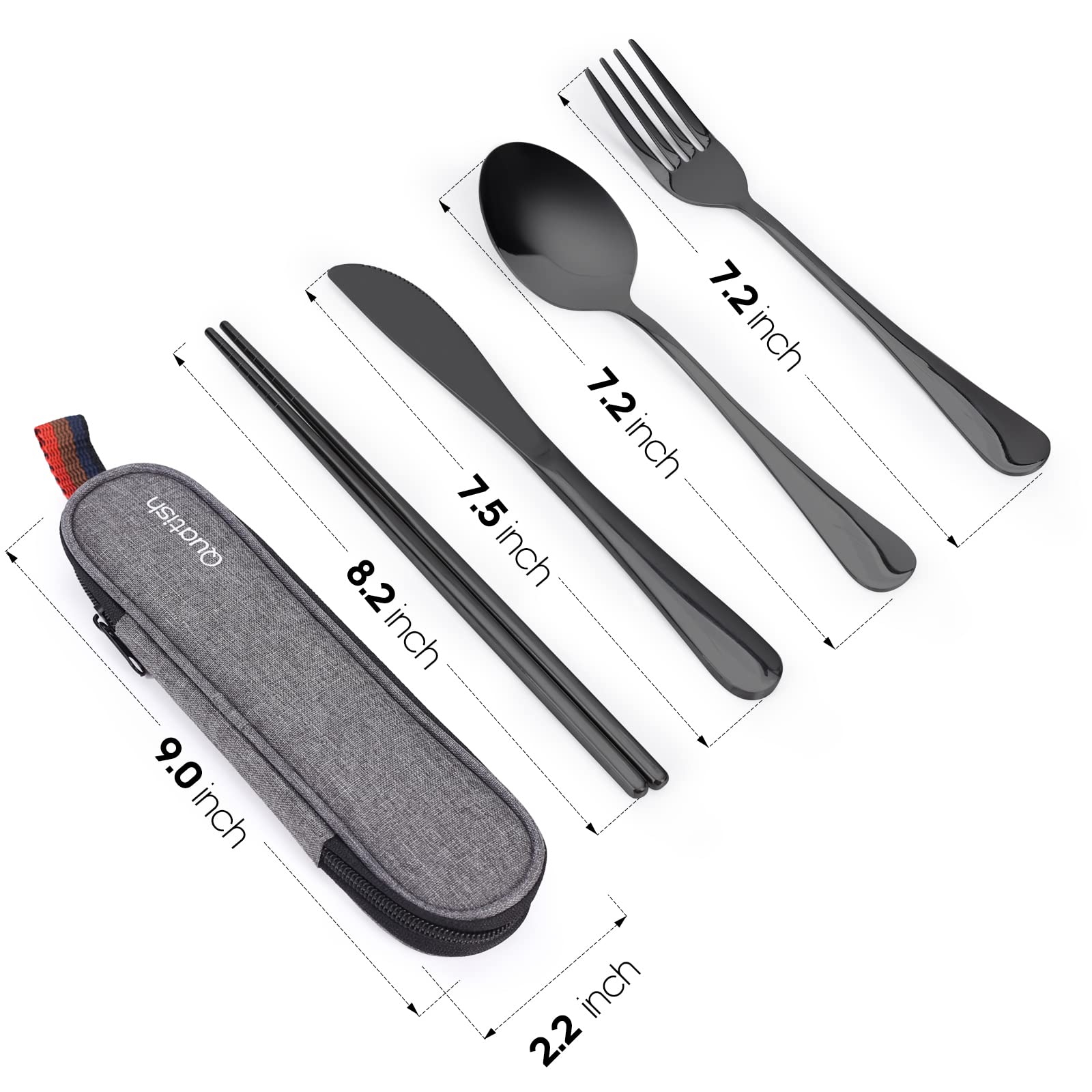 Travel Utensils with Case, Quatish Portable Silverware Set for Work, Stainless Steel Reusable