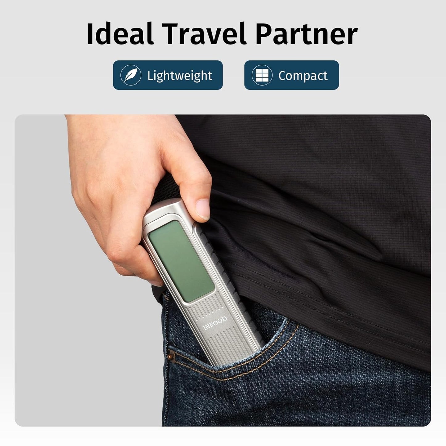 Battery-Free Digital Luggage Scale, Suitcase Scale for Travel, Portable Luggage Weight Scale with Hook & LCD Display for Luggages, Packages & Bags, 110lb/50kg Handheld Scale, Silver