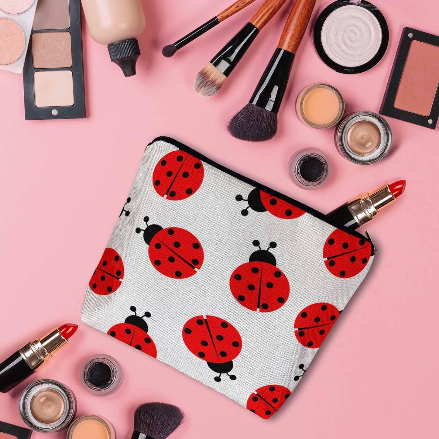 Ladybug Cosmetic Bags For Women, Nature Animal Ladybug Roomy Makeup Bag Toiletry Bag Accessories Organizer Storage Bags Makeup Pouch For Travel Business Gym Camping Bathroom Red