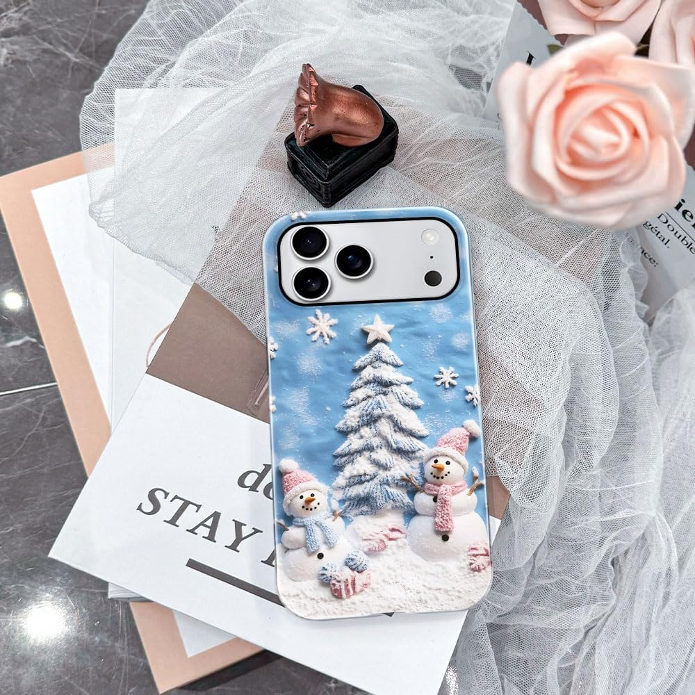 Case for iPhone 17 Pro Max - Slim Fit Anti-Scratch Phone Case for Girl Women - Snowman Winter Christmas Tree (Glossy)