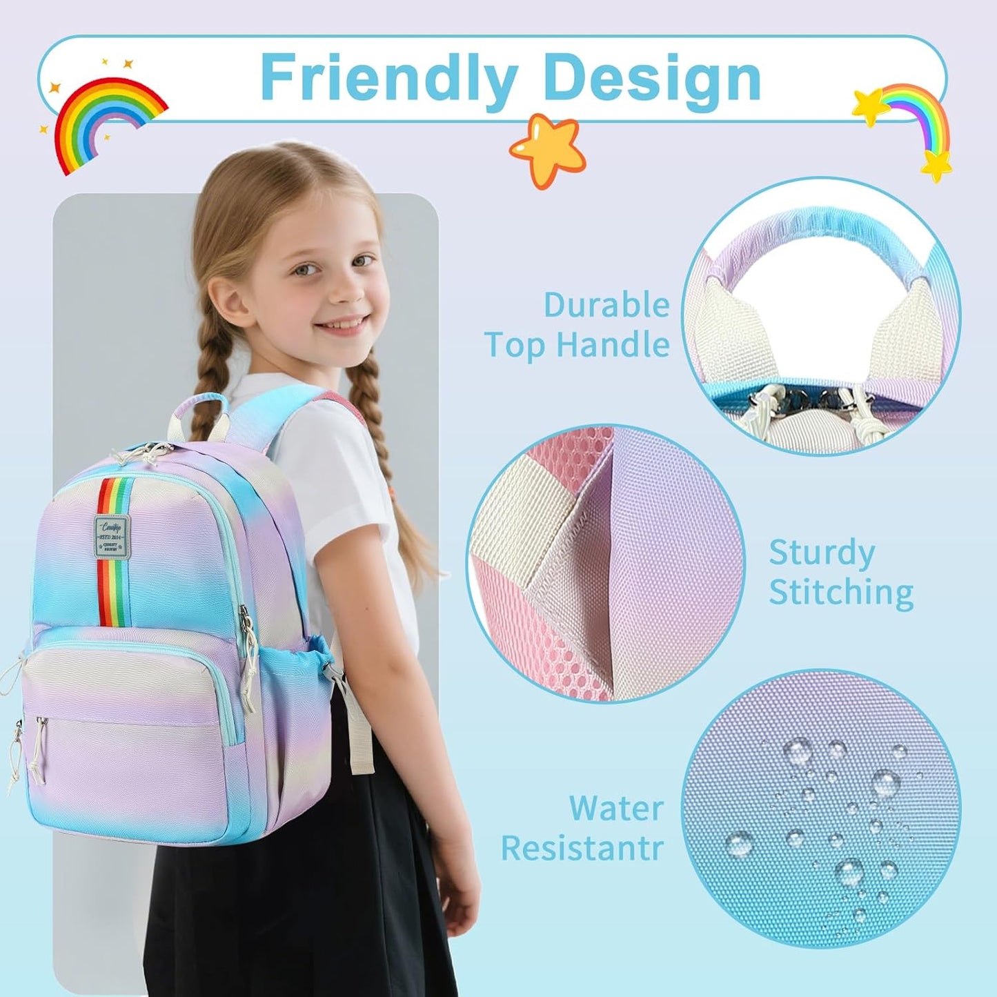CAMTOP School Backpack for Girls, Kids Backpack for Elementary Middle Ages 8-10 Fit 15.6 Inch Laptop, Lightweight Travel Casual Daypack (Gradient)