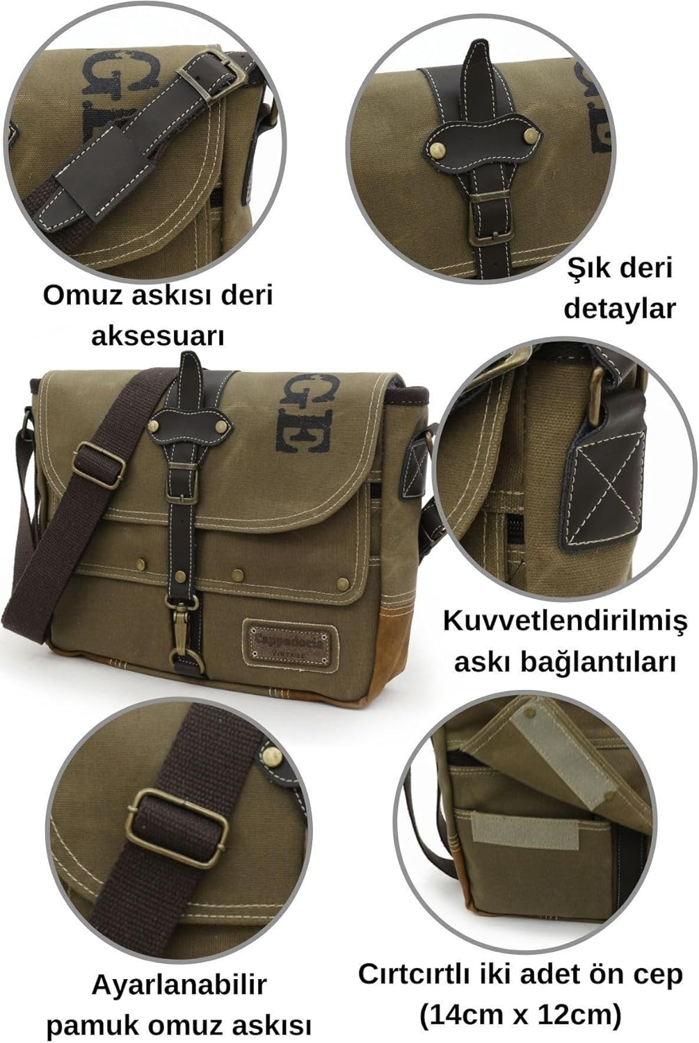 Antiochia 4046 Messenger Bag, Leather Detailed Shoulder Laptop Bag, Unisex Style for Daily, Travel