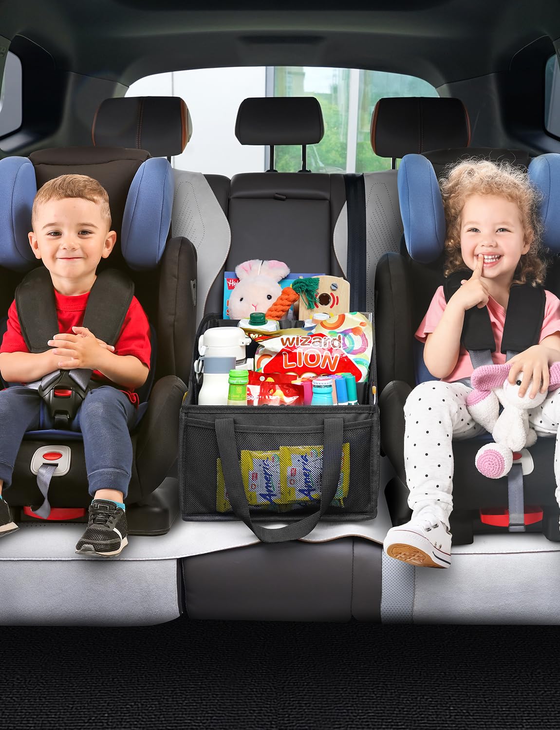 YOHOOLYO Car Seat Organizer with 4 Compartments, 4 Cup Holders
