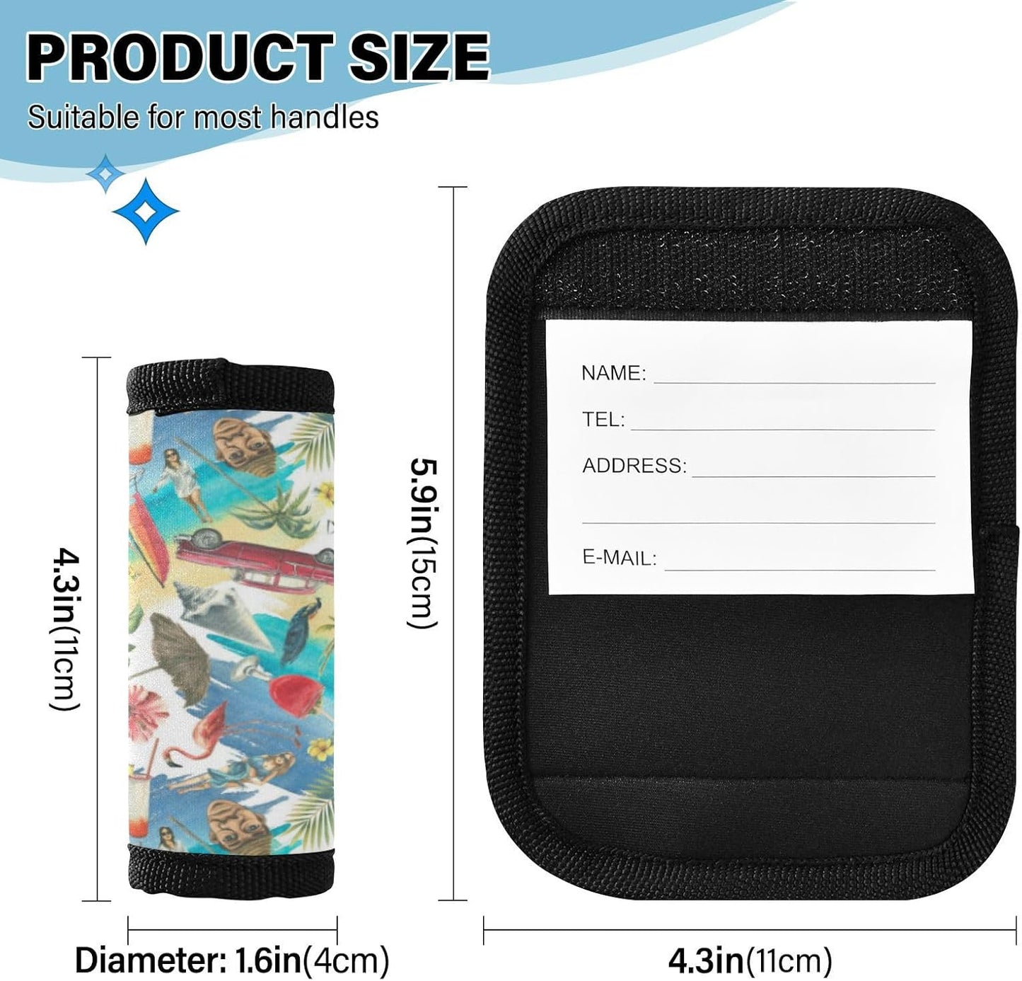 4Pcs Luggage Handle Wrap Suitcase Identifier Handle Covers Tags Soft Travel Bags Luggage Handle Gripper Accessories for Airplane Flying Cuban Print