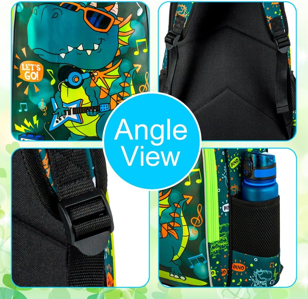16" Dinosaur Backpack for Boy, 3Pcs Kids School Bookbag for Elementary Preschool Kindergarten