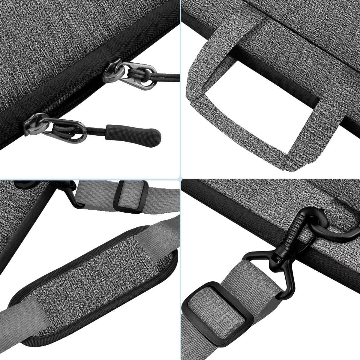 Hseok Laptop Shoulder Bag 15.6-16 inch Case, Durable Shockproof Protective Computer Carrying Briefcase with Multi-Pockets and Strap Compatible with Most 15 15.6 16 inch Notebooks,Dark gray-black