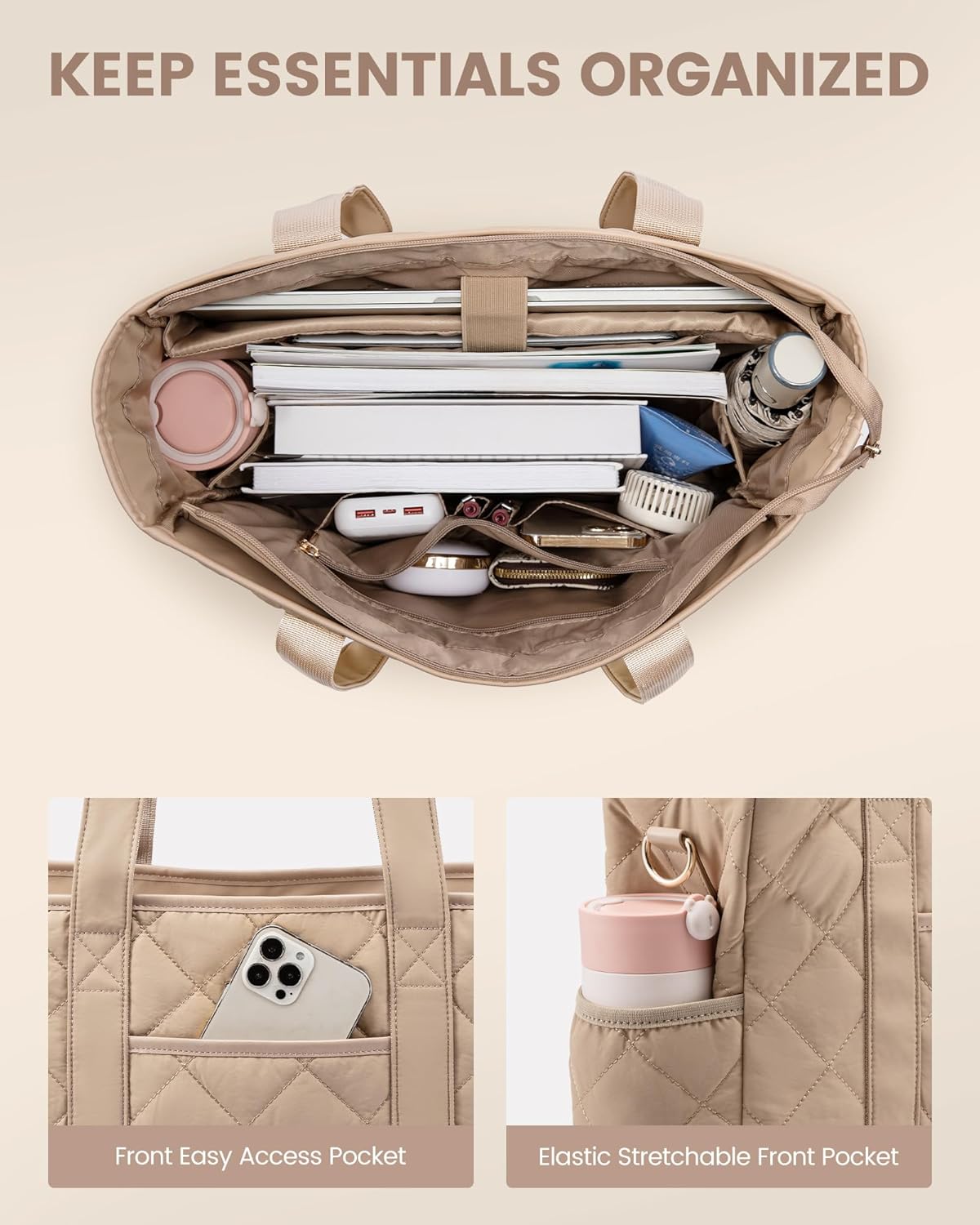 LOVEVOOK Tote Bag for Women, Puffer Work Tote Bag with Zipper, Quilted Nurse Teacher Shoulder for Daily,Travel,Gifts for Her