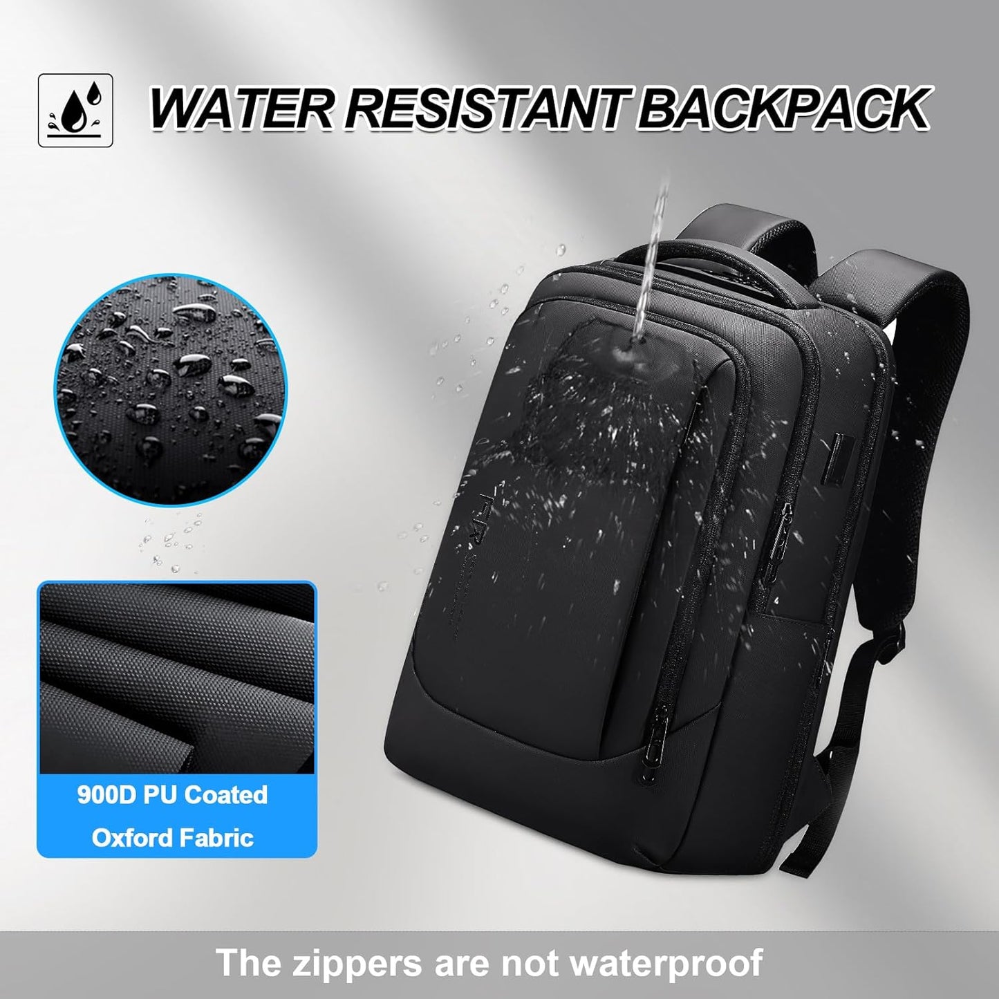 FENRUIEN 15.6 Inch Laptop Backpack, Slim Business Backpack with USB Charging Port, Water Resistant Computer Backpack for Work/Travel, Black