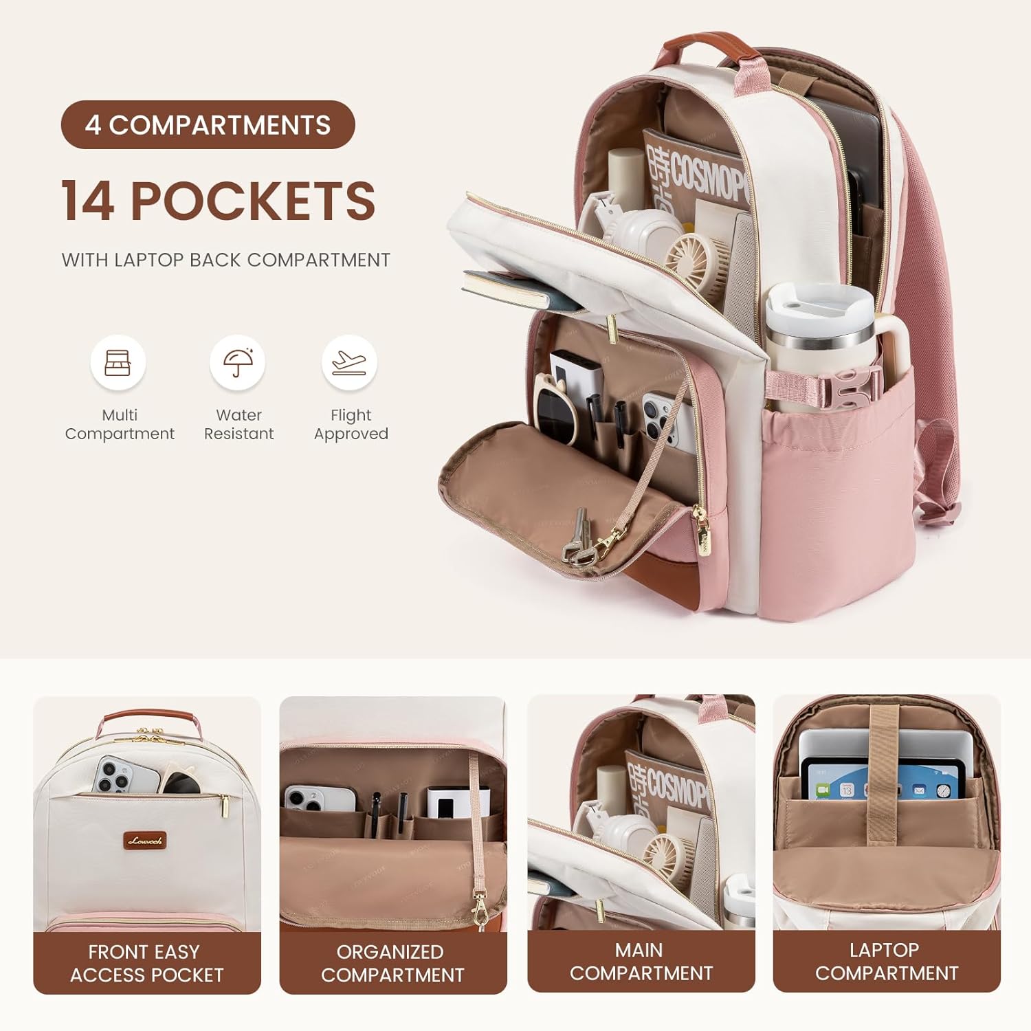 LOVEVOOK Laptop Backpack for Women with Pouch Pocket for Large Capacity Cup,18 Inch Teacher Nurse