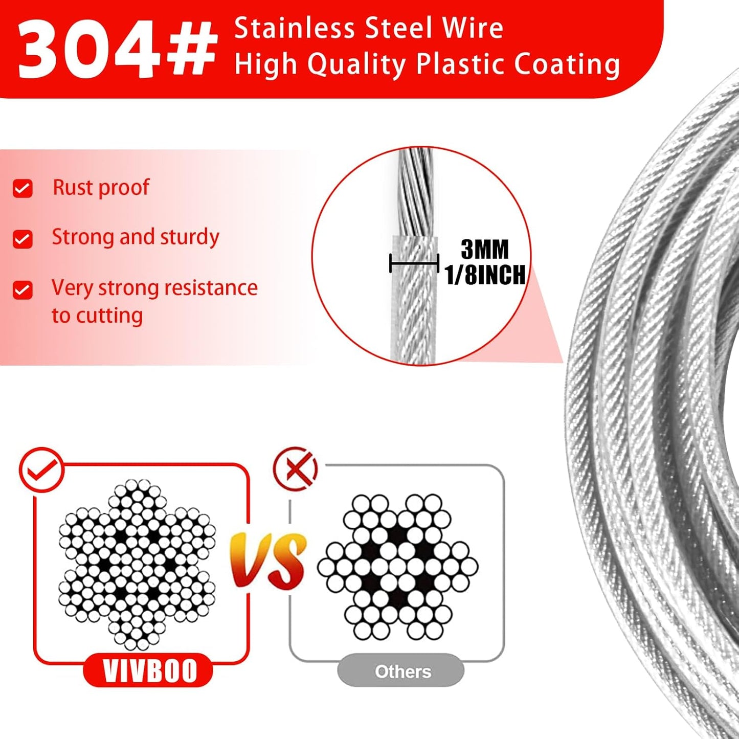 4FT/6FT/10FT/15FT Cable Locks with Combination 1/8 inch Security Cable with Loops for Fence Luggage Gym Locker Cabinet