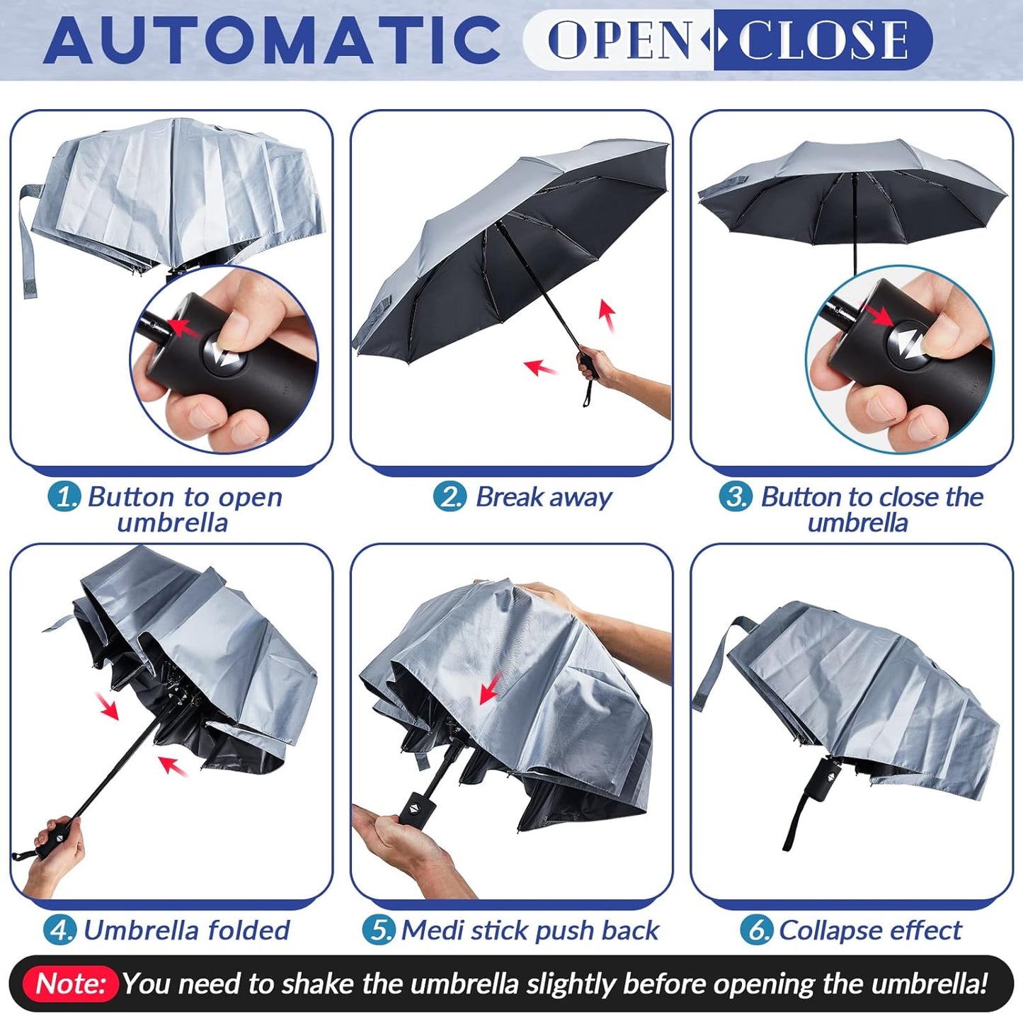 Amylove Windproof Travel Compact Umbrellas Bulk Wind Resistant Folding Auto Open and Close Rain Automatic Travel Collapsible Portable Umbrellas for Men and Women 4 Colors