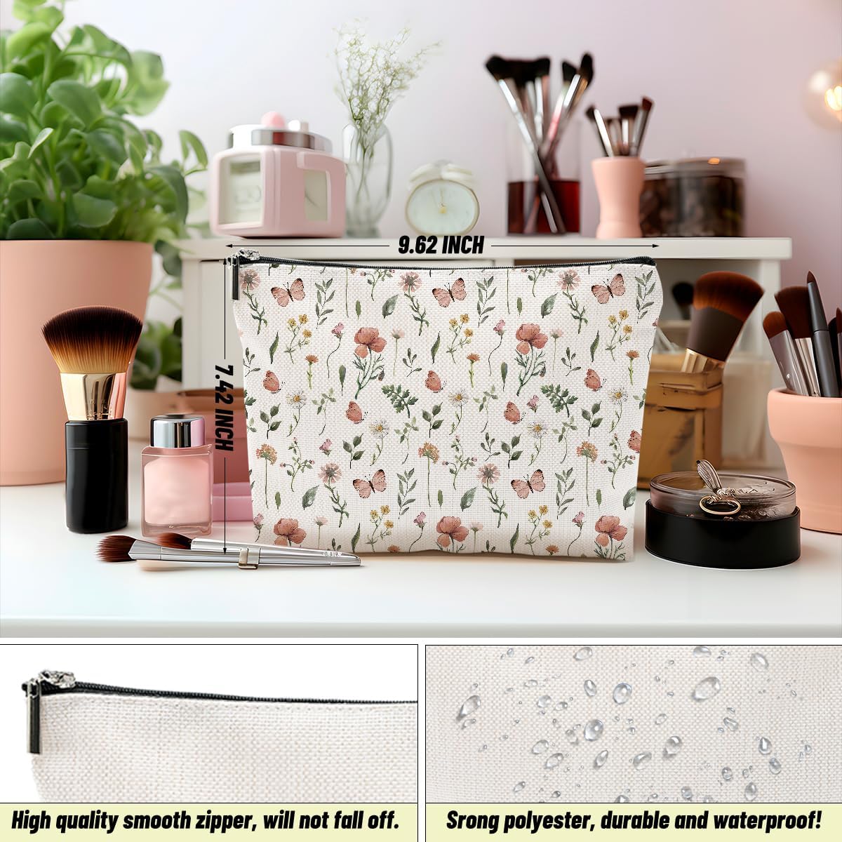 4PCS Christmas Thank You Gifts, Floral Makeup Bags for Women, Cute Flower Aesthetic Travel Toiletry Bag, Coquette Cosmetic Bag, Portable Zipper Pouch Cosmetics Pouch Gifts for Women Girls Girlfriend