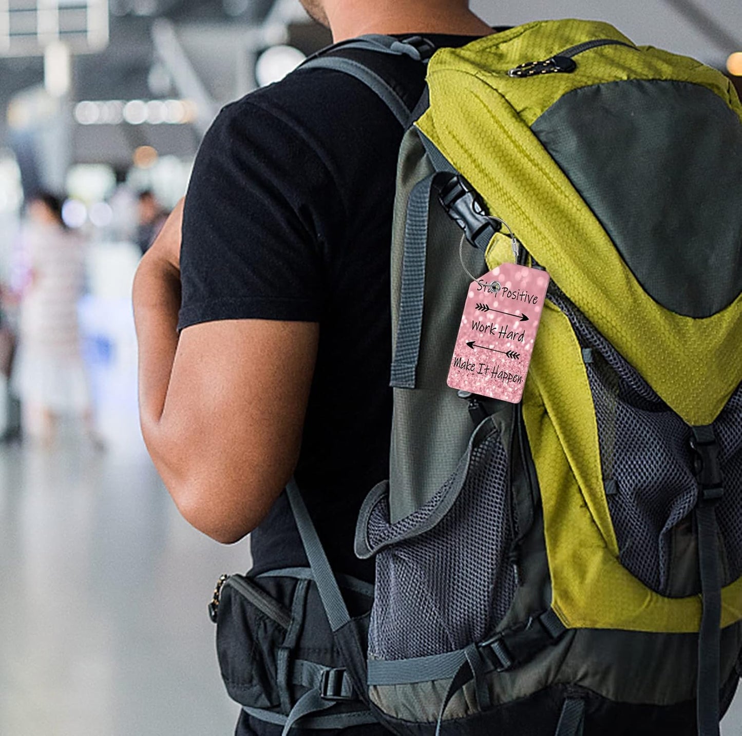 2 Luggage Tags, (1" Smaller Than Traditional) Perfect for Quick Luggage Identification with Stainless Steel Ring and Address Card for Travel and Luggage (Encouraging English)