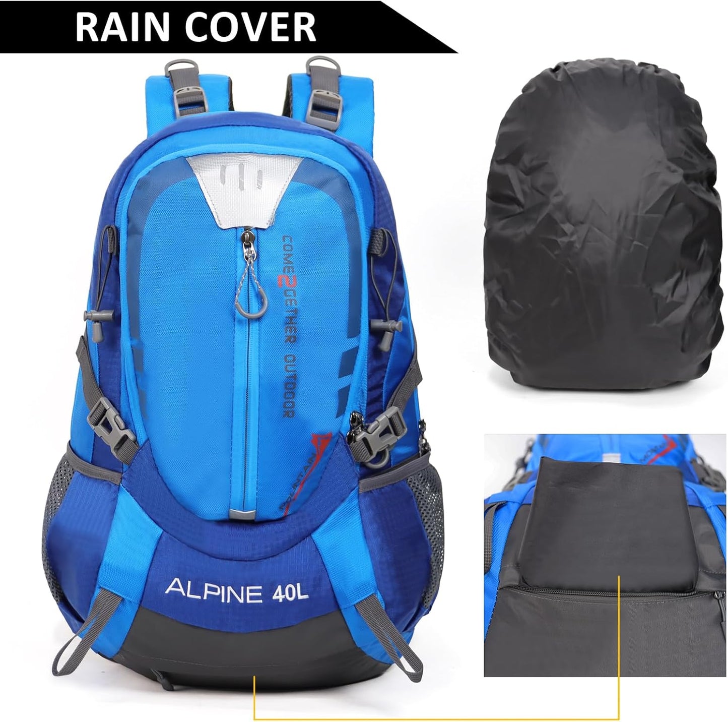 Hiking Backpack Camping 40L Outdoor Daypack Lightweight Travel Backpack with Rain Cover for Women Men (Blue)