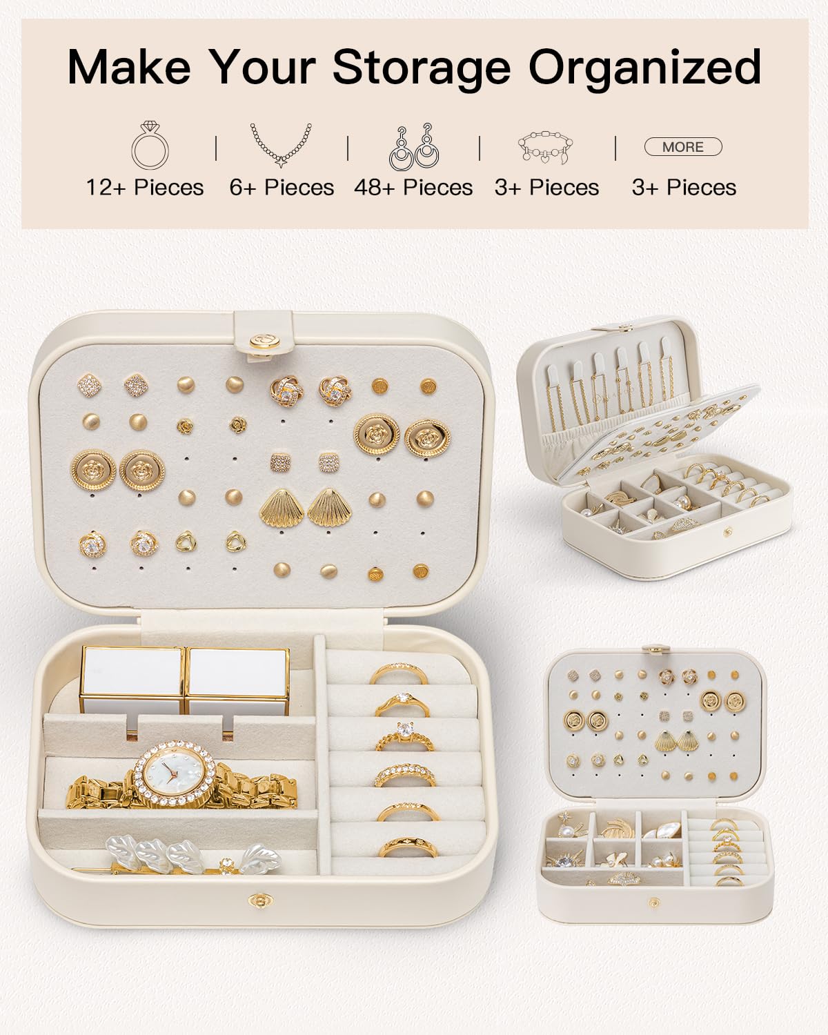 VLANDO Travel Jewelry Case for Women Girls, Gifts for Mother, PU Leather Small Jewelry Box for