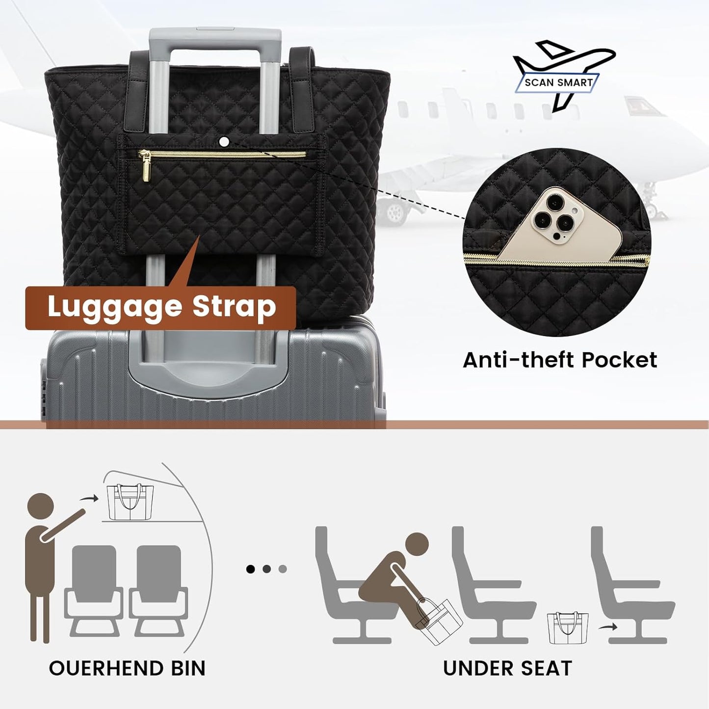 LOVEVOOK Laptop Bag for Women 17 inch,Diamond Quilted Work Tote Bags Womens Laptop Tote Bag