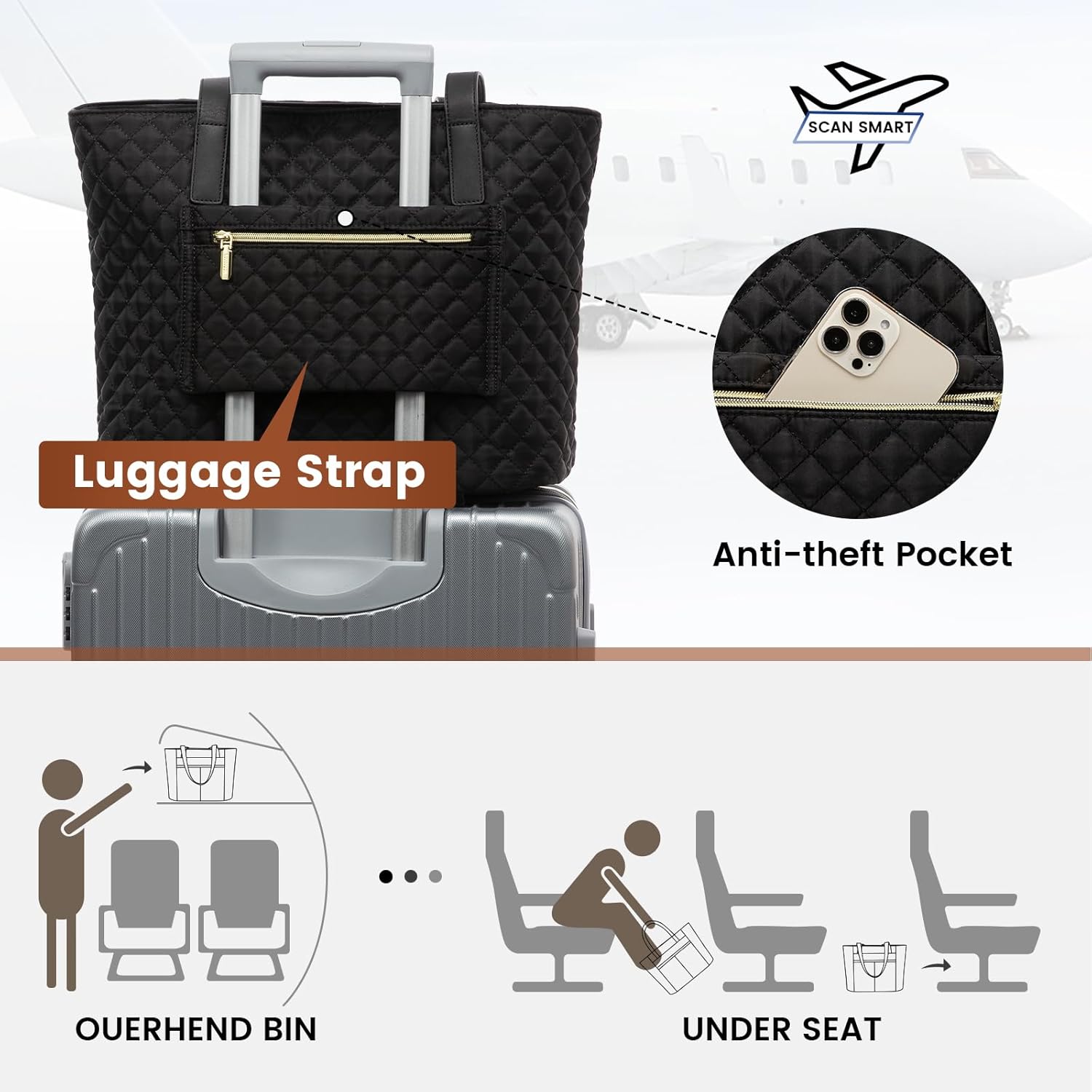 LOVEVOOK Laptop Bag for Women 17 inch,Diamond Quilted Work Tote Bags Womens Laptop Tote Bag