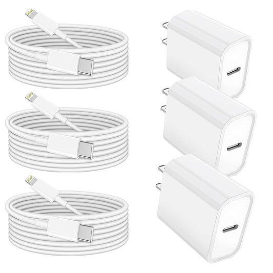 3Pack iPhone Fast Charger, 6FT Fast Charger i Phone【Apple MFi Certified】 PD USB C Wall Fast Charge Adapter with 6Foot Type C to Lightning Cable Fast Charging for iPhone 14/13/12/11/Pro Max/XR/XS/X/SE