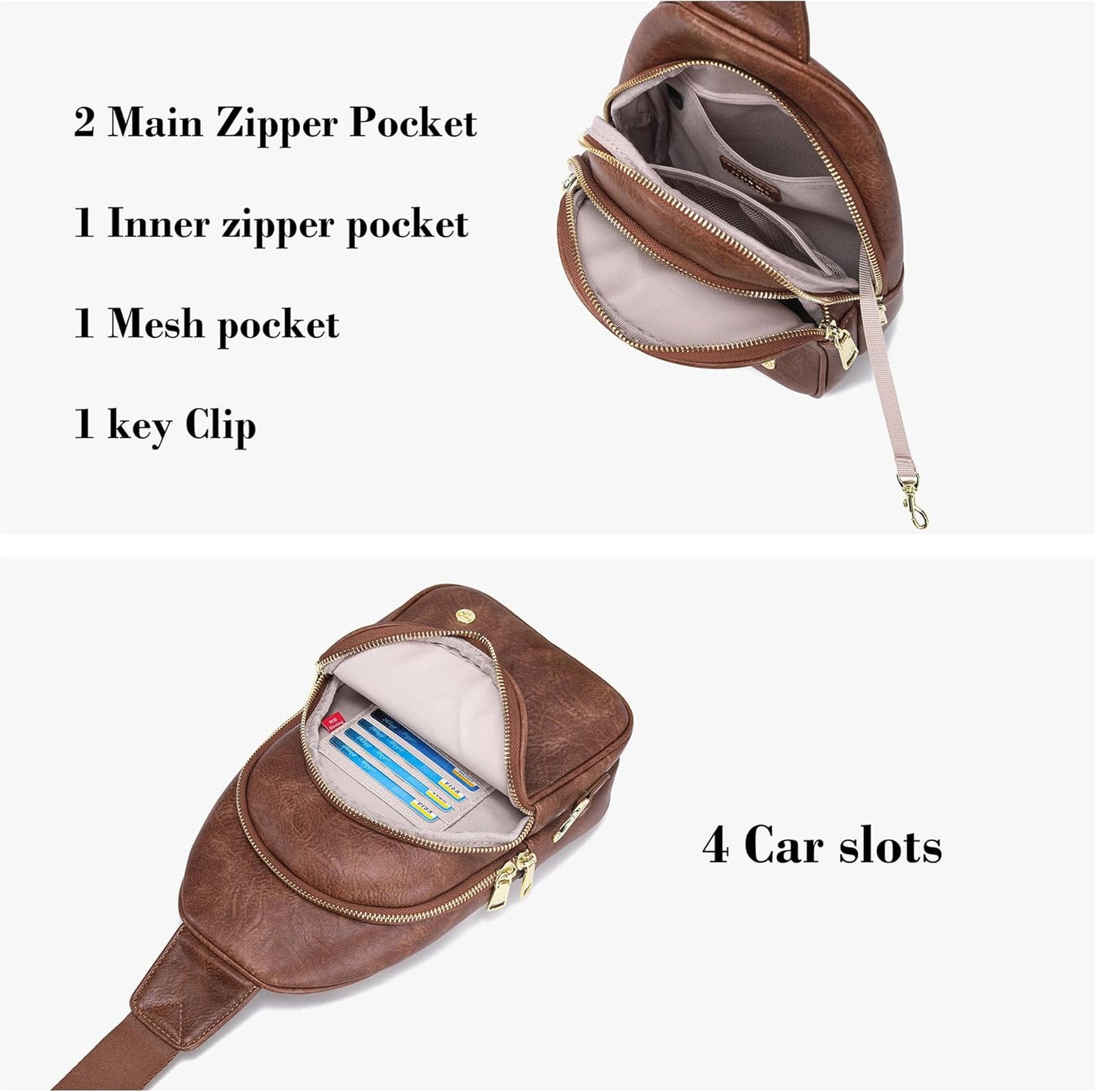 INICAT Crossbody Sling Bags Travel Cross Body Purses Faux Leather Fanny Packs Chest Bag for Women