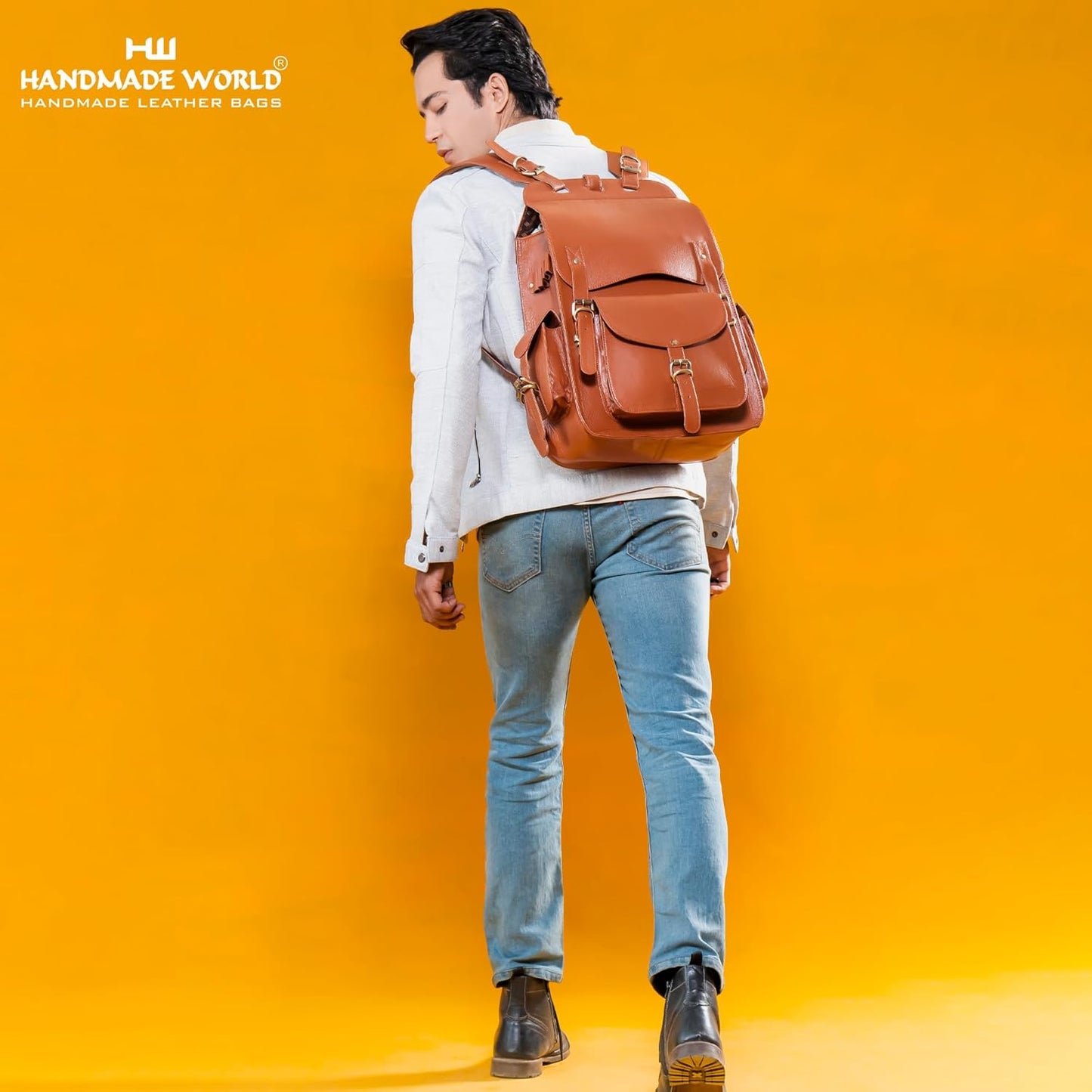 Handmade World Vintage Full Grain 20 Inch Leather Laptop Backpack Casual Bookbag Daypack Camping Travel Rucksack Knapsack