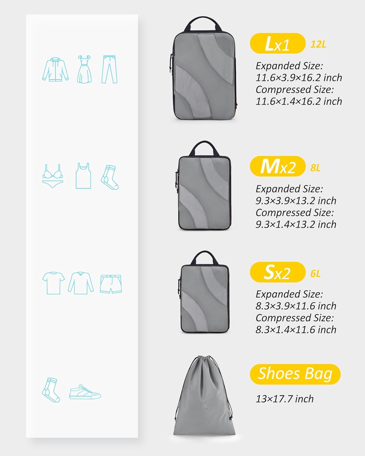 BAGSMART Compression Packing Cubes, 6 Set/4 Set/2 Set Travel Packing Cubes for Carry on Suitcases, Compression Suitcase Organizers Bag Set & Travel Cubes for Luggage, Lightweight Packing Organizers