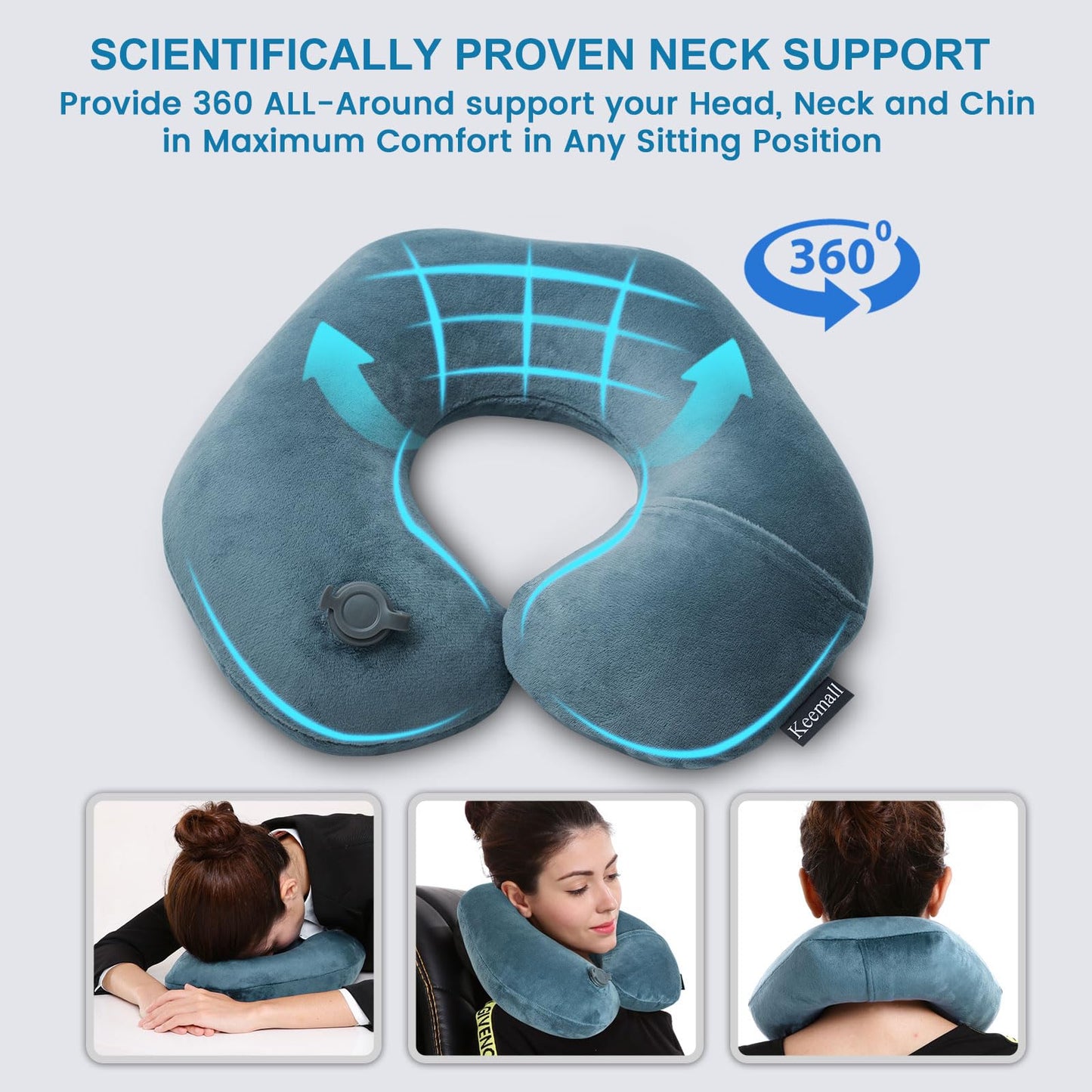 Keemall Portable Inflatable Travel Neck Pillow for Airplane, Car & Office