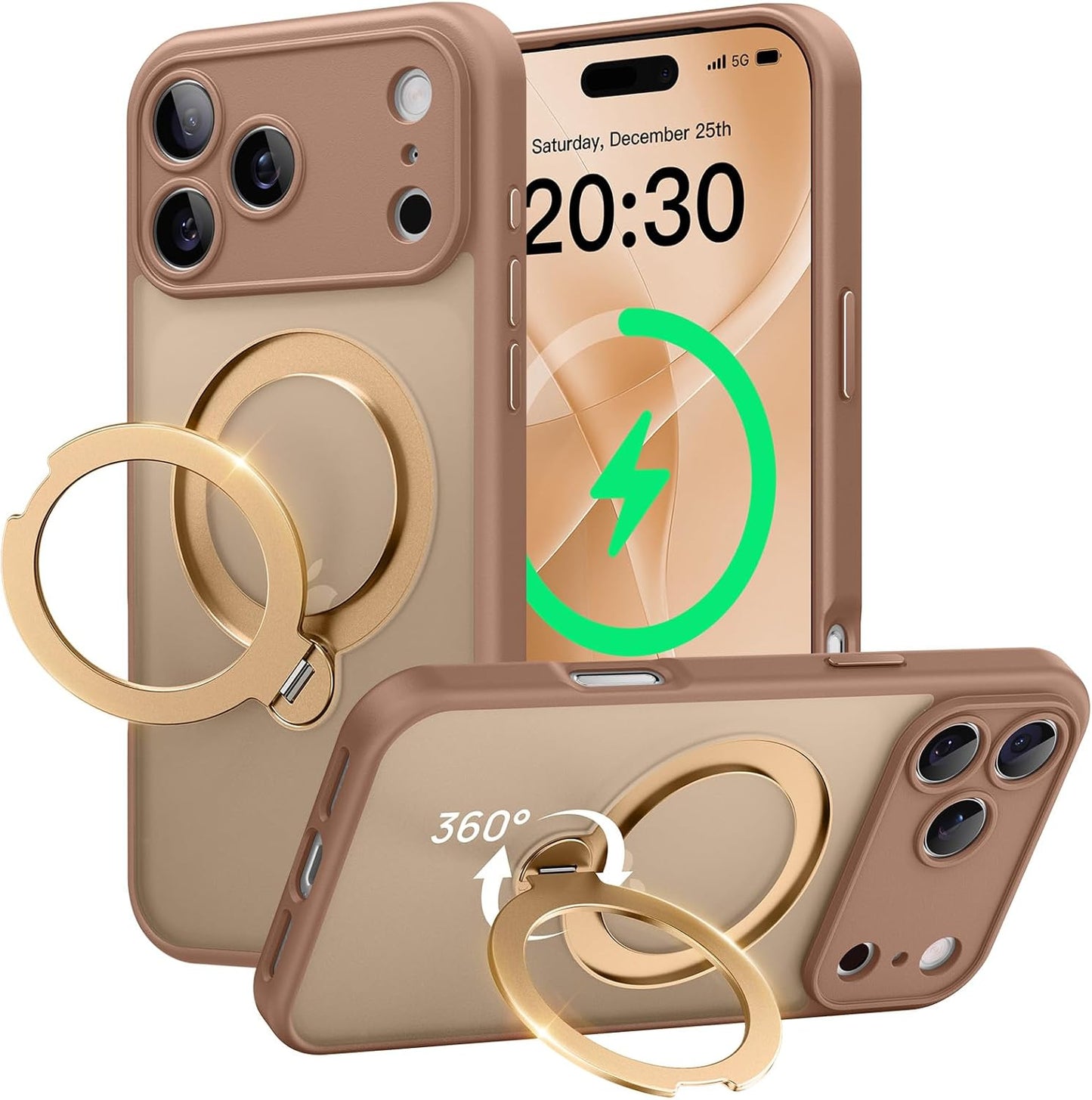 360° Spin Magnetic Stand for iPhone 17 Pro Case, [Fit for MagSafe][Military Protection][Full Camera Protection] Adjustable Kickstand iPhone Case for iPhone 17 Pro 6.3", Brown
